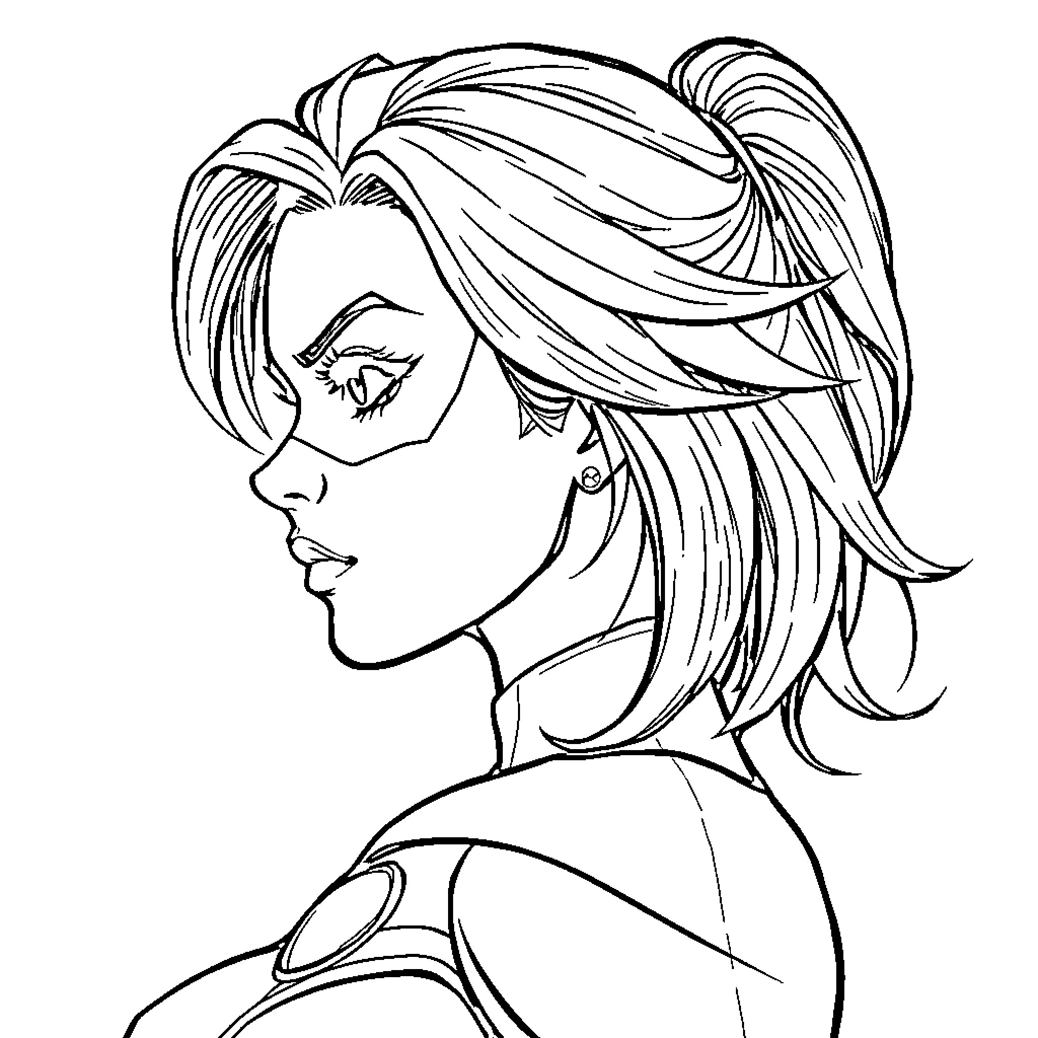 Supergirl in action with flowing hair Coloring Page (free black-and-white line drawing printable PDF for all, from beginners to advanced learners, including children, teens, adults, and seniors)