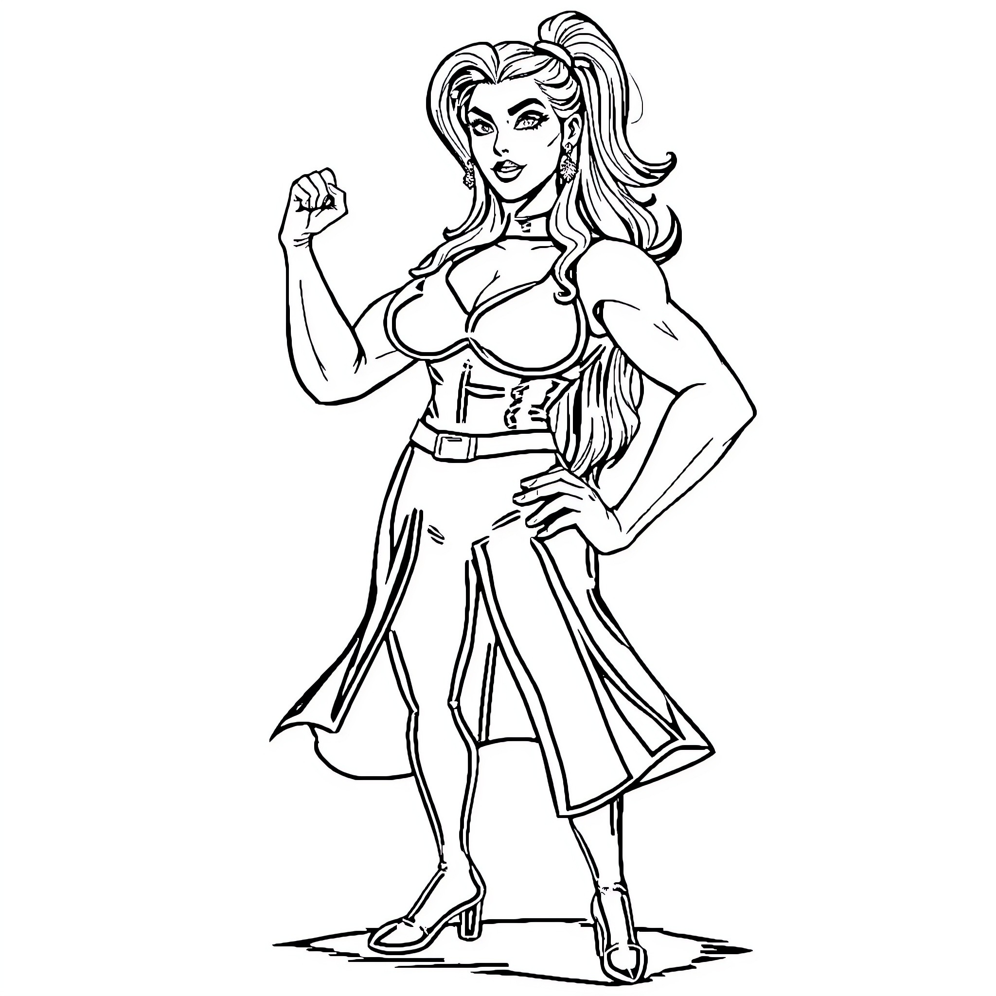 Loona, the powerful heroine in action Coloring Page (free black-and-white line drawing printable PDF for all, from beginners to advanced learners, including children, teens, adults, and seniors)