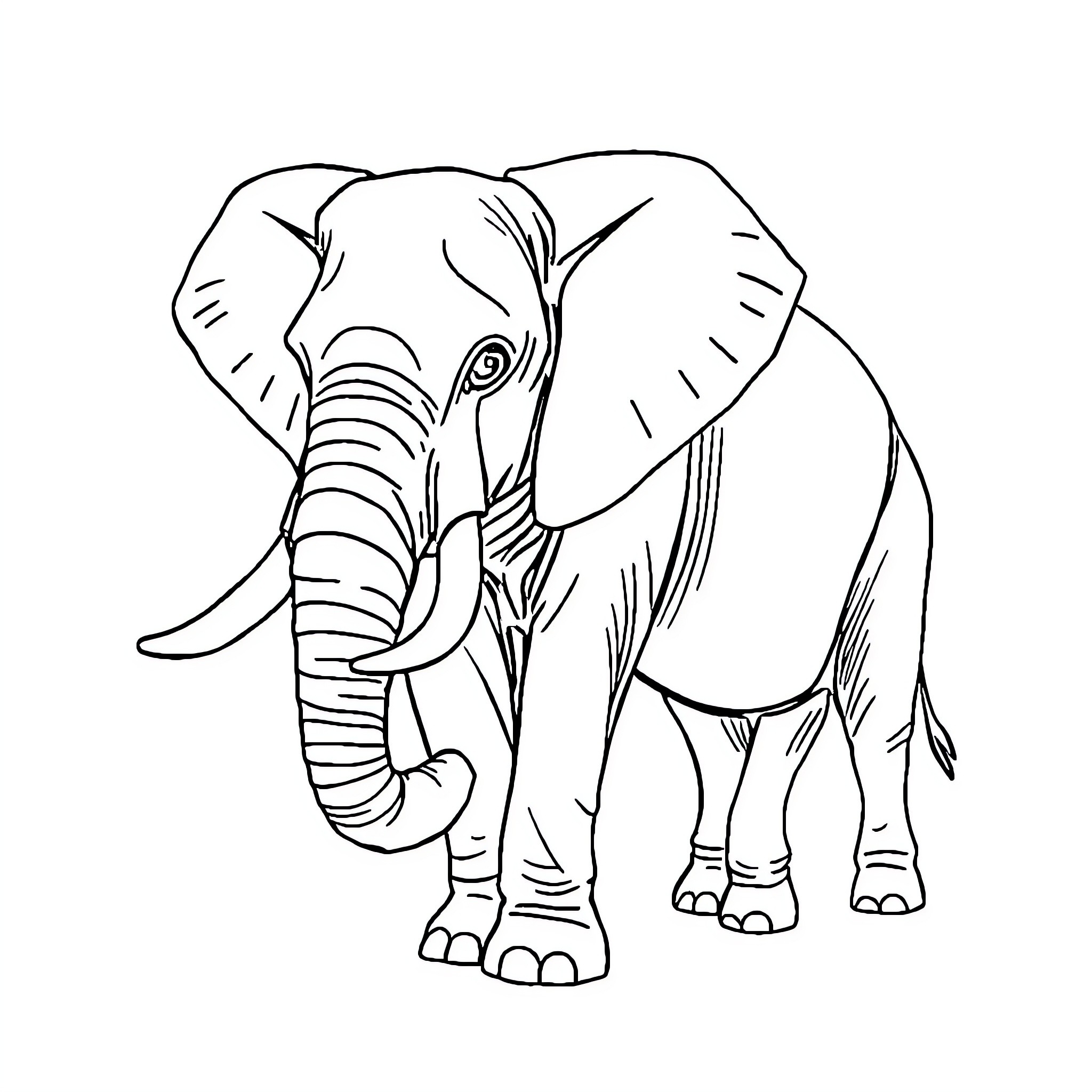Elephant standing tall in the wild Coloring Page (free black-and-white line drawing printable PDF for all, from beginners to advanced learners, including children, teens, adults, and seniors)