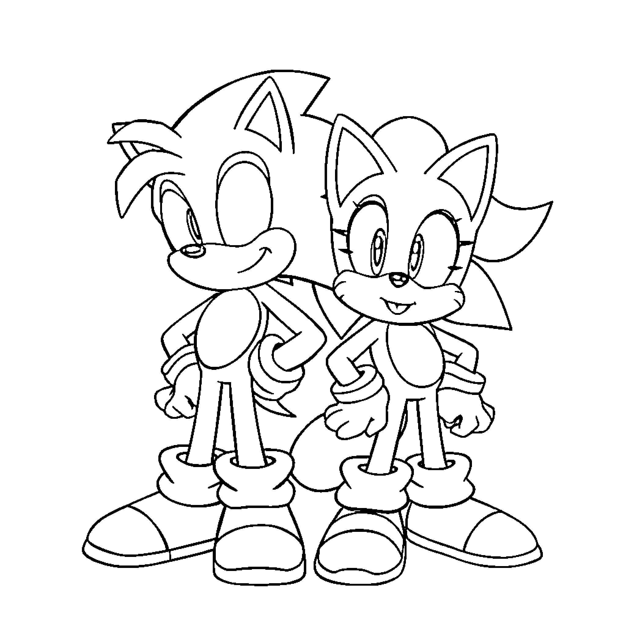 Sonic and Tails Enjoying Togetherness Coloring Page (free black-and-white line drawing printable PDF for all, from beginners to advanced learners, including children, teens, adults, and seniors)