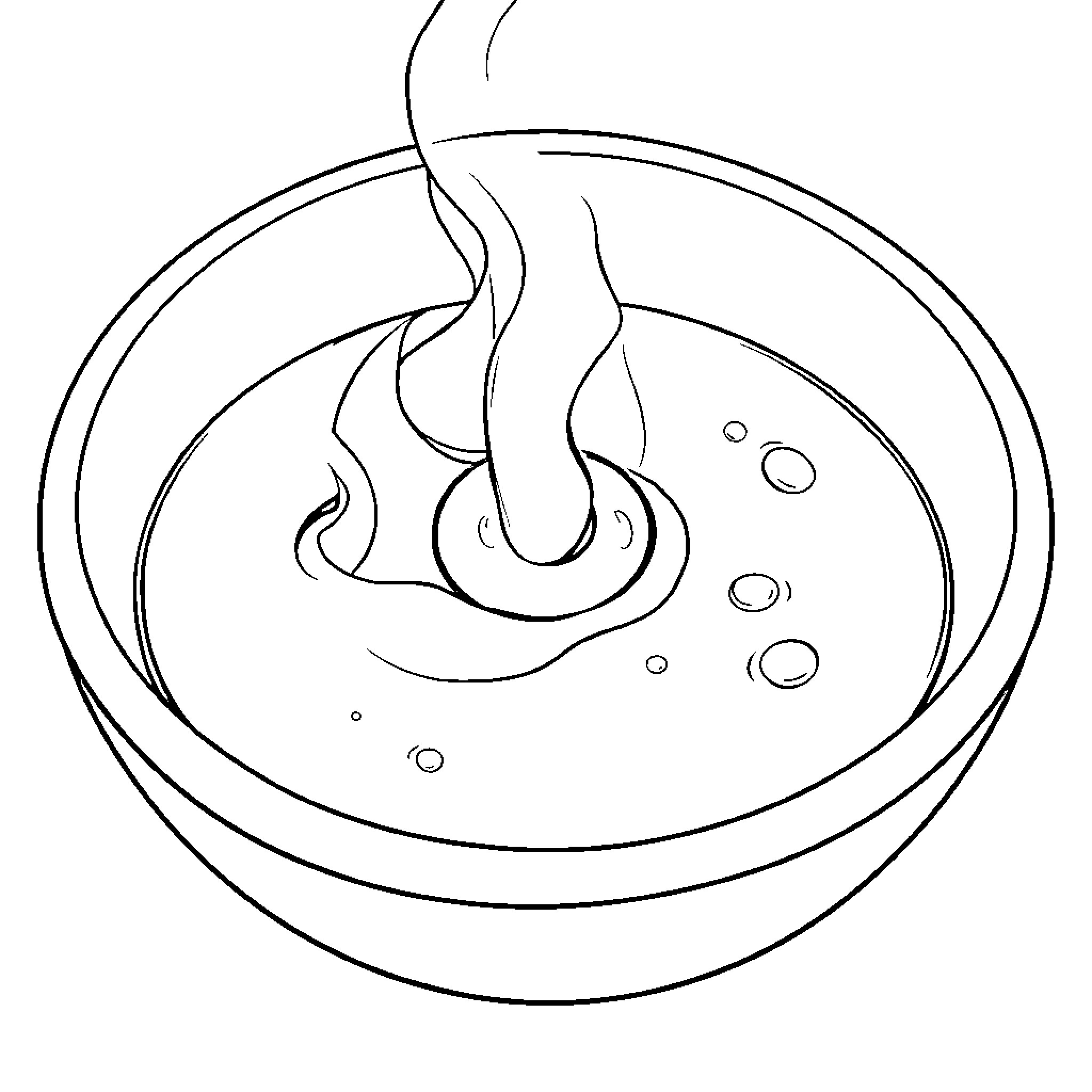 Ojo of Bubbling Liquid in Bowl Coloring Page (free black-and-white line drawing printable PDF for all, from beginners to advanced learners, including children, teens, adults, and seniors)