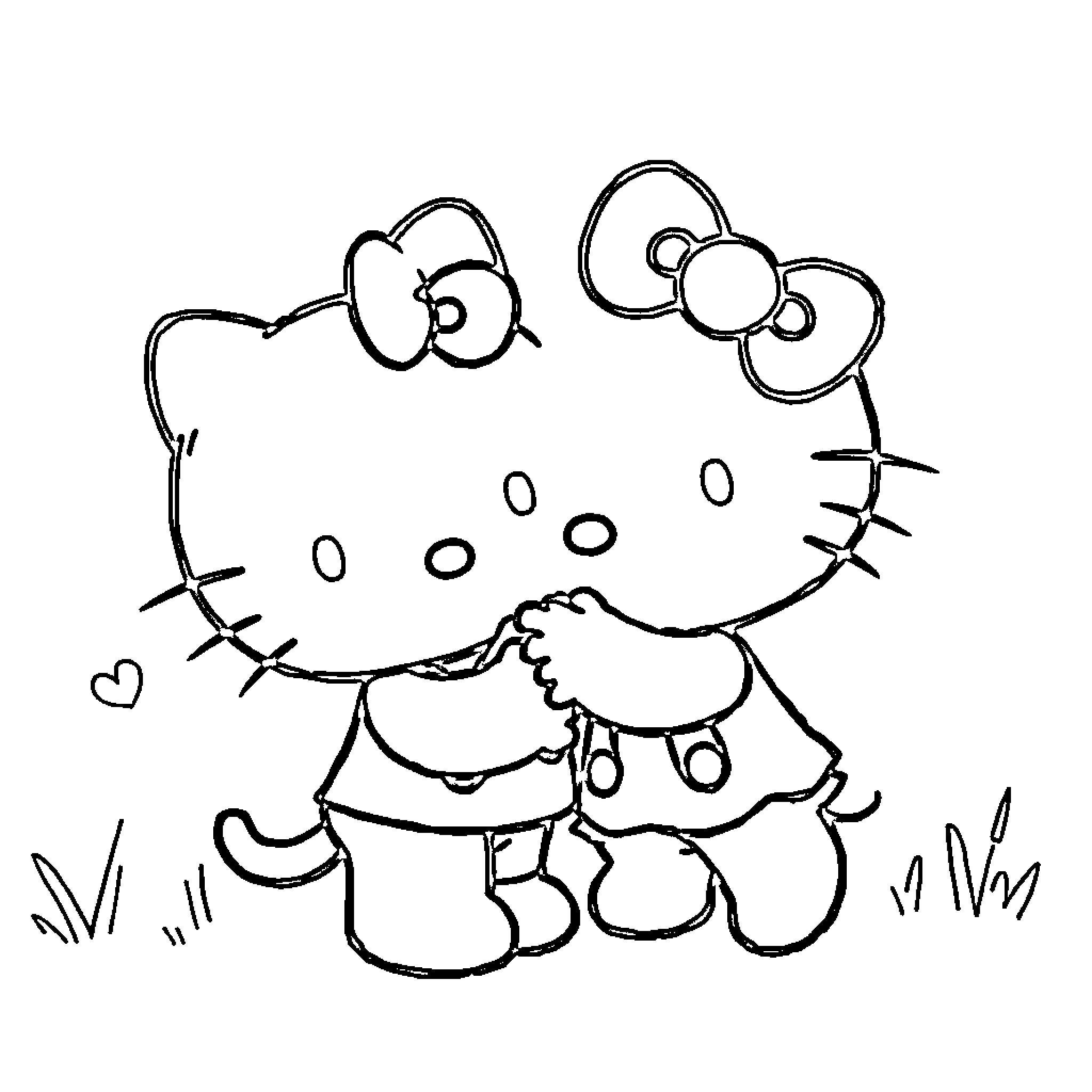 Hello Kitty enjoys a sunny day outdoors Coloring Page (free black-and-white line drawing printable PDF for all, from beginners to advanced learners, including children, teens, adults, and seniors)