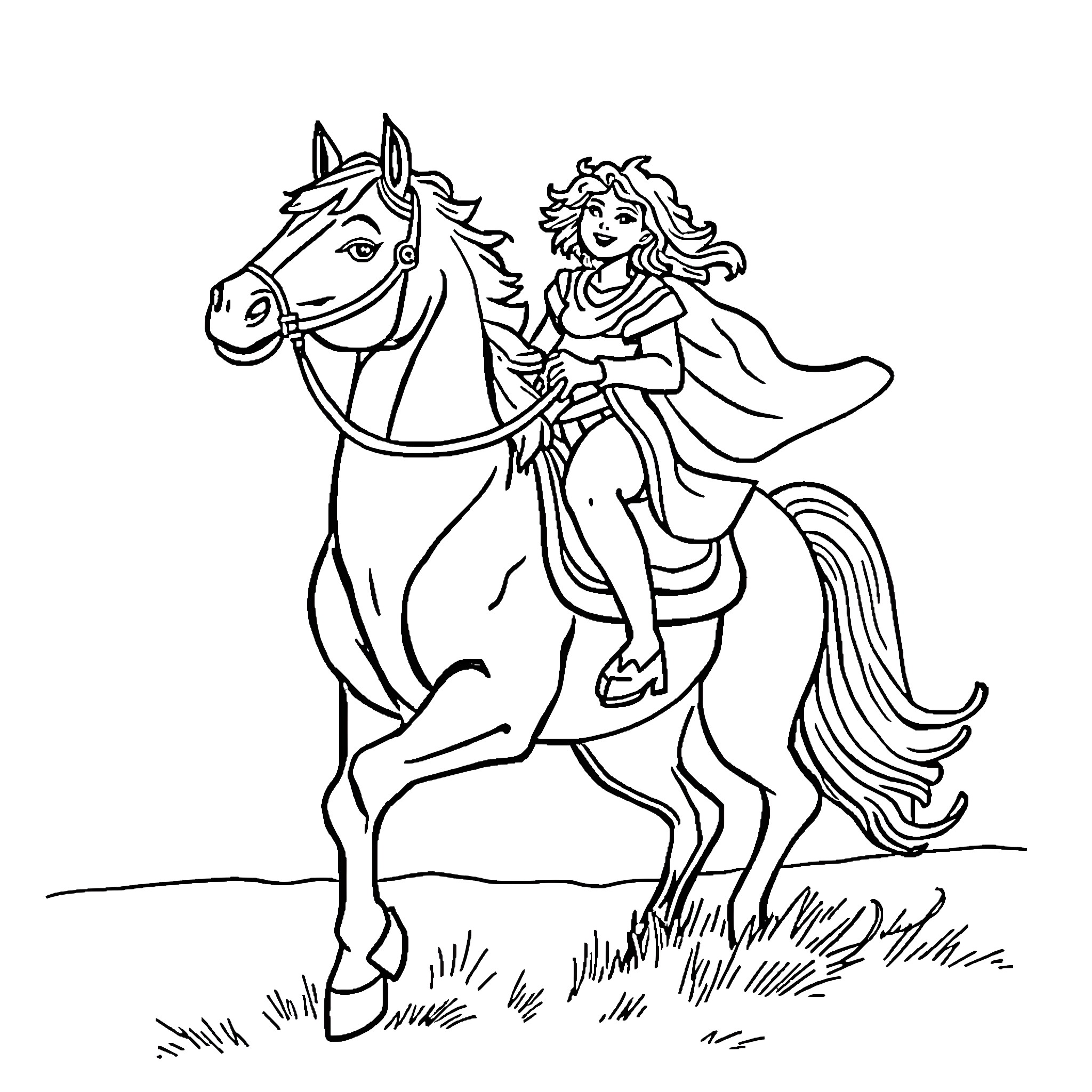 Spirit of adventure on horseback Coloring Page (free black-and-white line drawing printable PDF for all, from beginners to advanced learners, including children, teens, adults, and seniors)