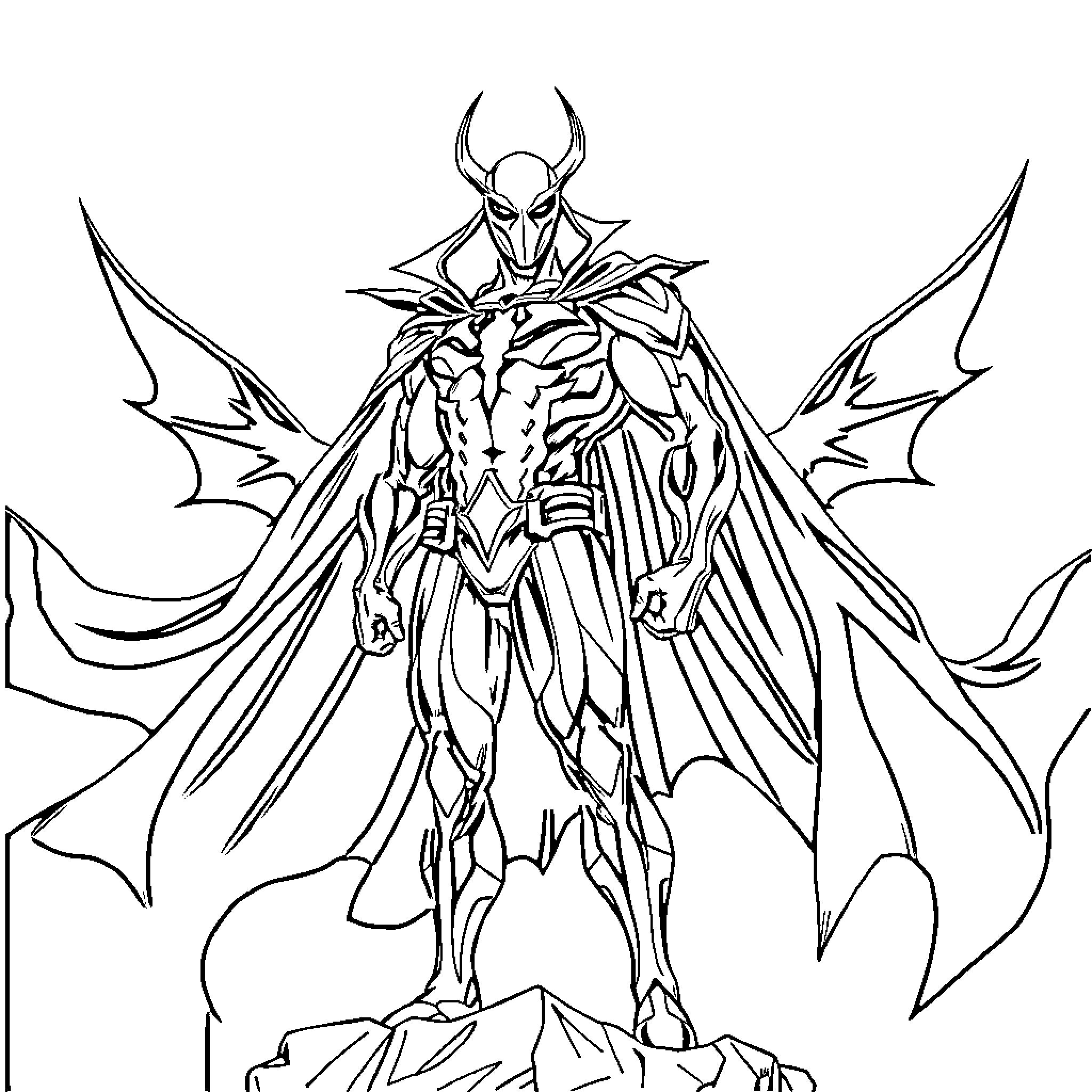Spawn of the Dark Warrior Coloring Page (free black-and-white line drawing printable PDF for all, from beginners to advanced learners, including children, teens, adults, and seniors)