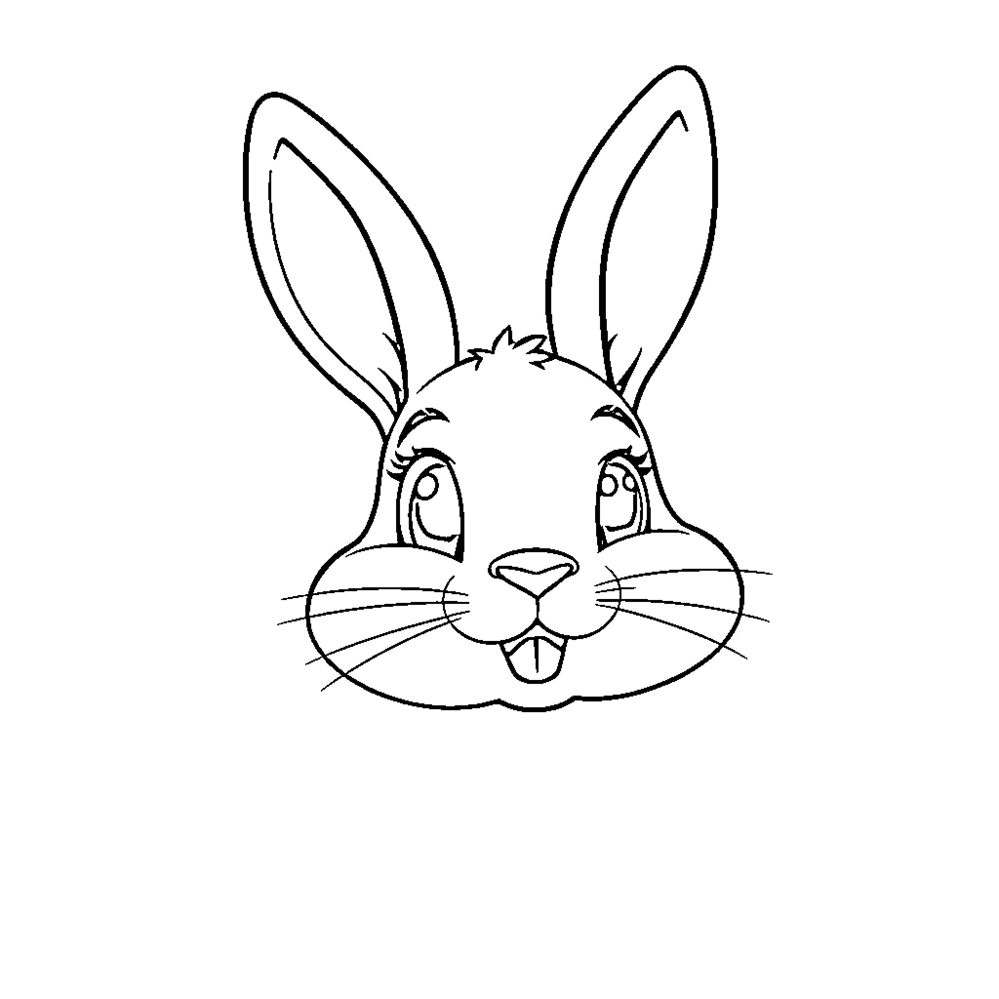 Rabbit with Expressive Face and Ears Coloring Page (free black-and-white line drawing printable PDF for all, from beginners to advanced learners, including children, teens, adults, and seniors)