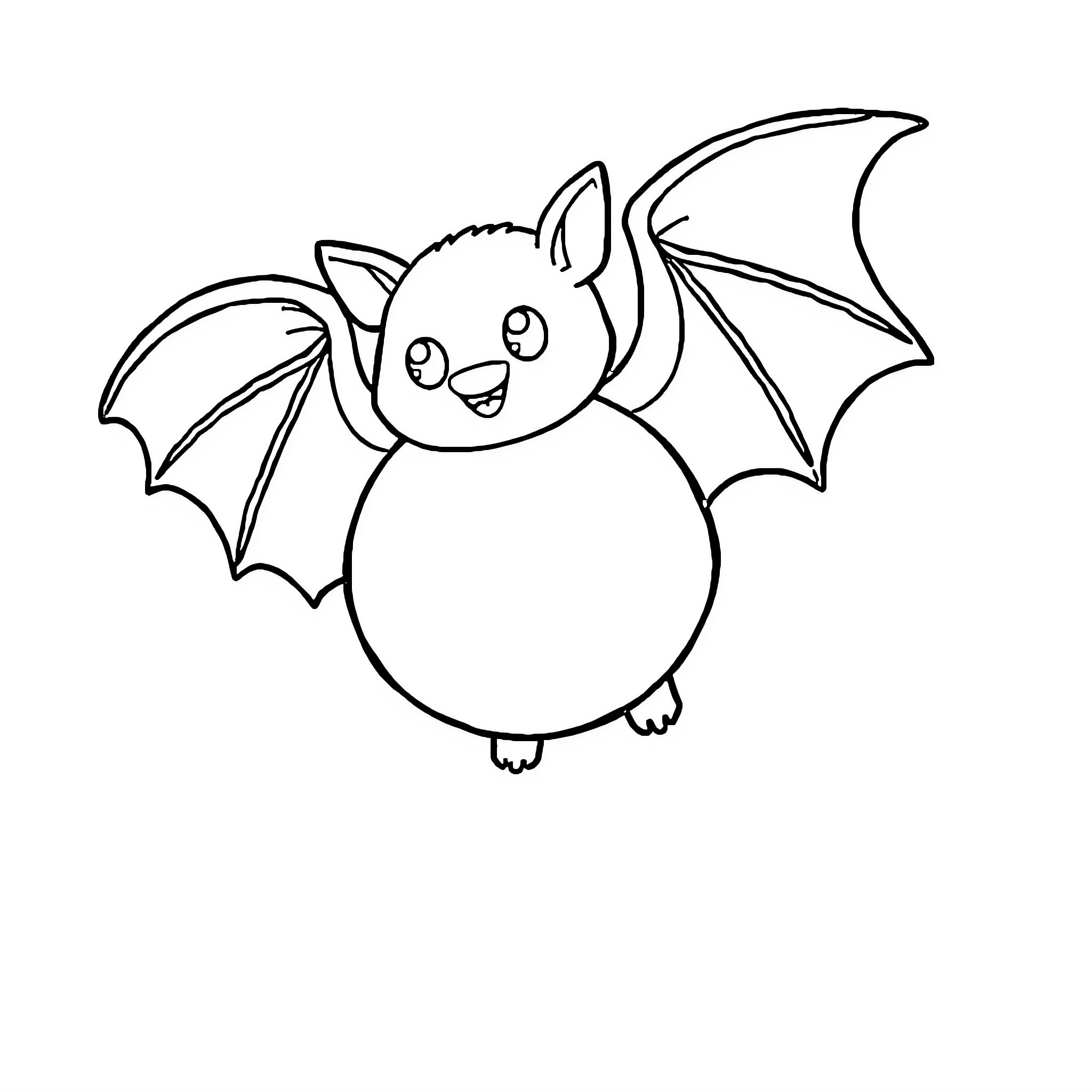 Bat flying with large wings and big eyes Coloring Page (free black-and-white line drawing printable PDF for all, from beginners to advanced learners, including children, teens, adults, and seniors)