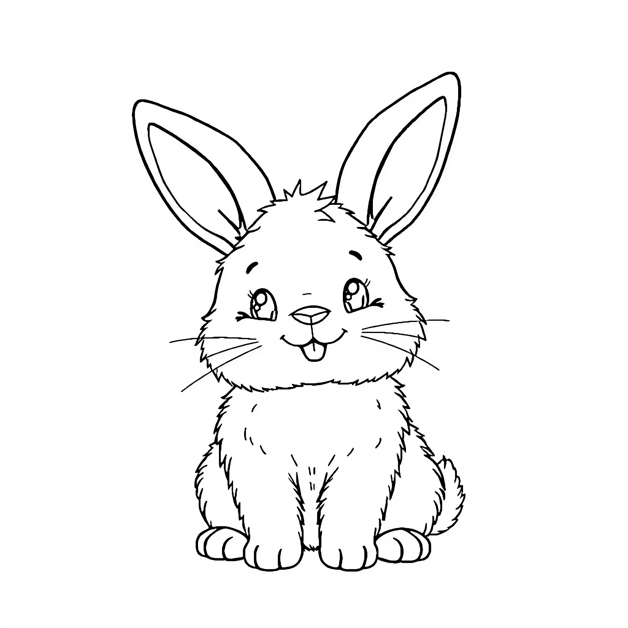 Bunny with big ears sitting happily Coloring Page (free black-and-white line drawing printable PDF for all, from beginners to advanced learners, including children, teens, adults, and seniors)