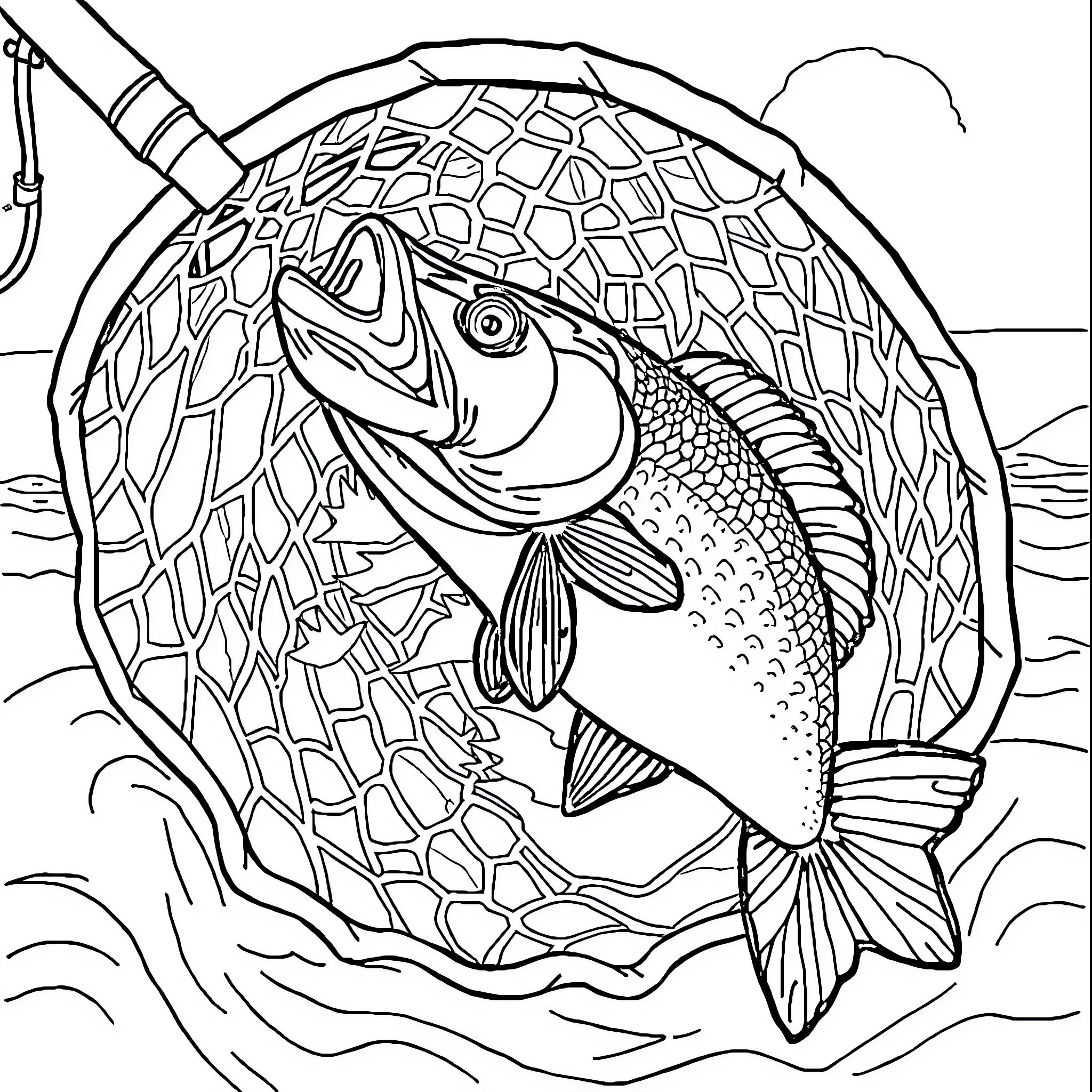 Anchor Fishing Enthusiast in the Wild Coloring Page (free black-and-white line drawing printable PDF for all, from beginners to advanced learners, including children, teens, adults, and seniors)