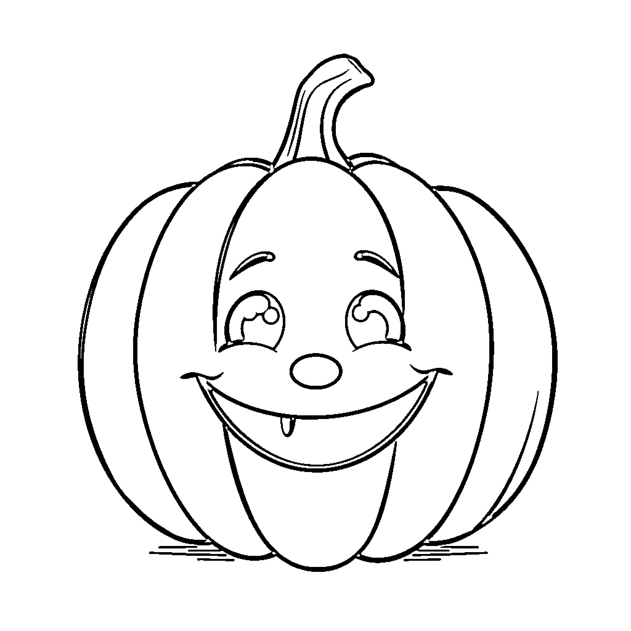 Pumpkin with a happy expression Coloring Page (free black-and-white line drawing printable PDF for all, from beginners to advanced learners, including children, teens, adults, and seniors)