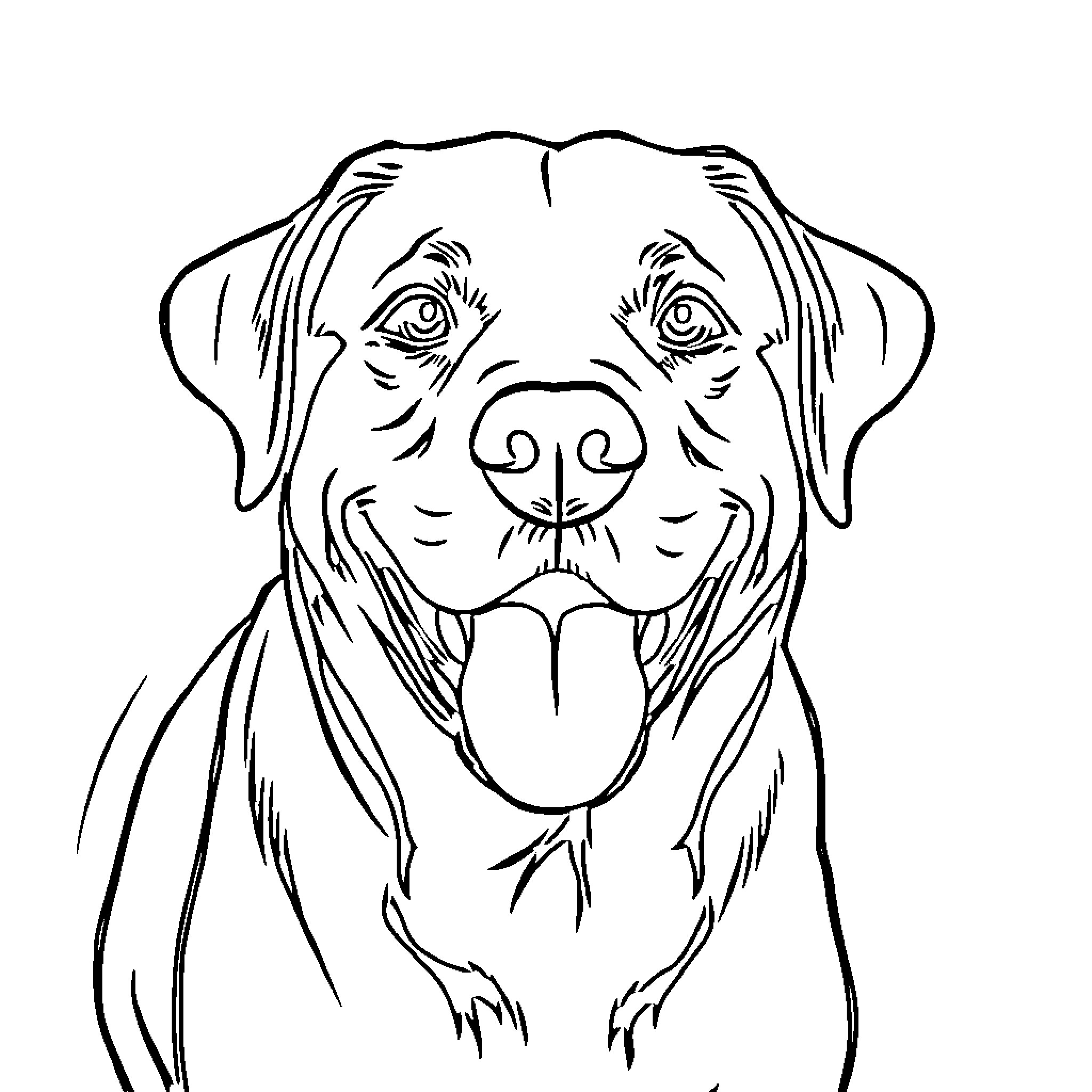 Labrador Retriever Smiling Happily Coloring Page (free black-and-white line drawing printable PDF for all, from beginners to advanced learners, including children, teens, adults, and seniors)