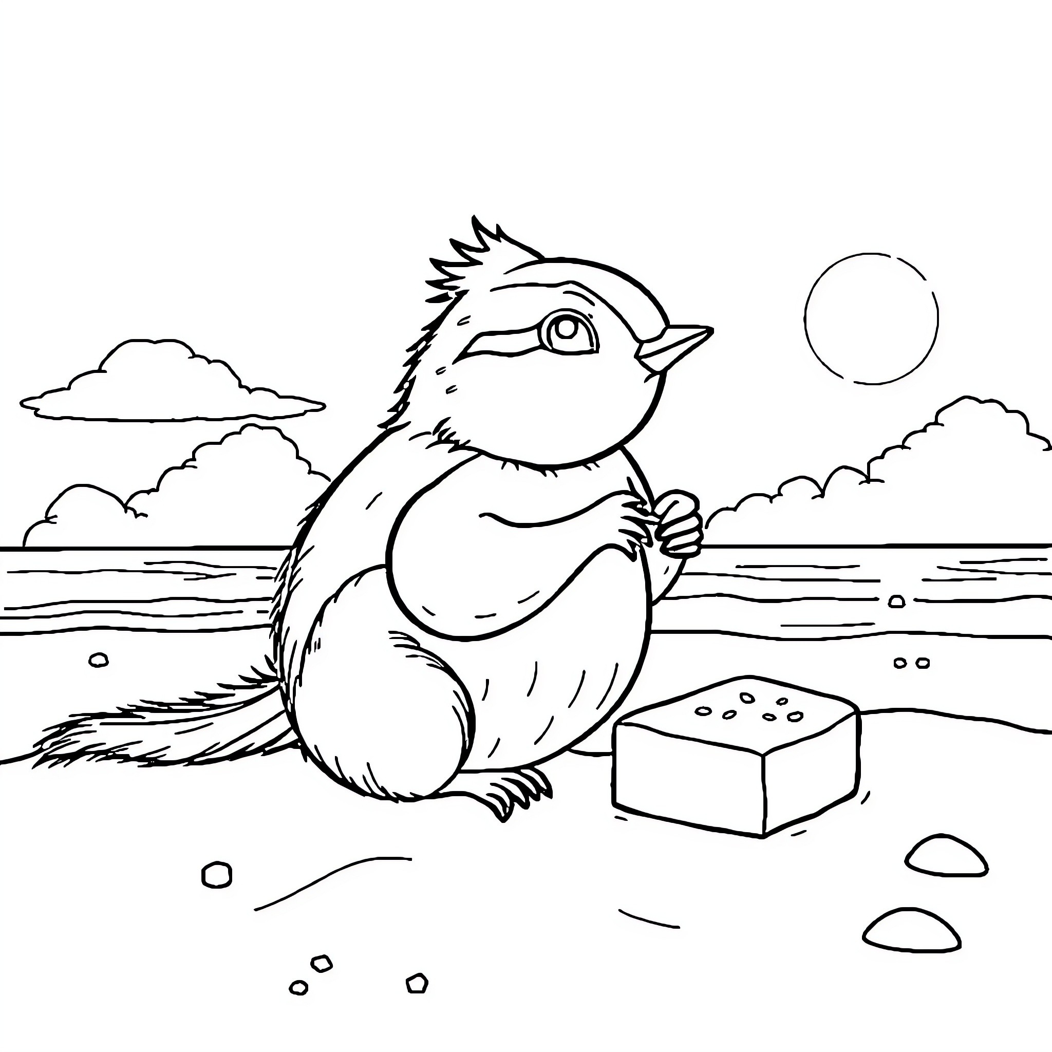 Mouse enjoying a meal outdoors in nature Coloring Page (free black-and-white line drawing printable PDF for all, from beginners to advanced learners, including children, teens, adults, and seniors)