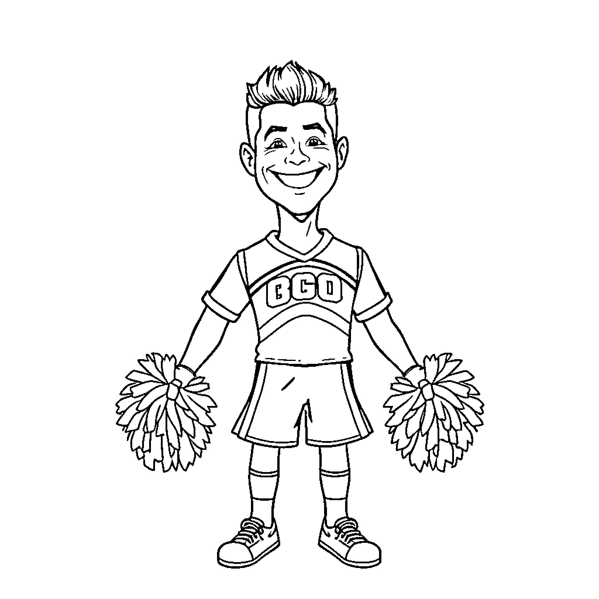 Ronaldo the Cheerful School Spirit Coloring Page (free black-and-white line drawing printable PDF for all, from beginners to advanced learners, including children, teens, adults, and seniors)