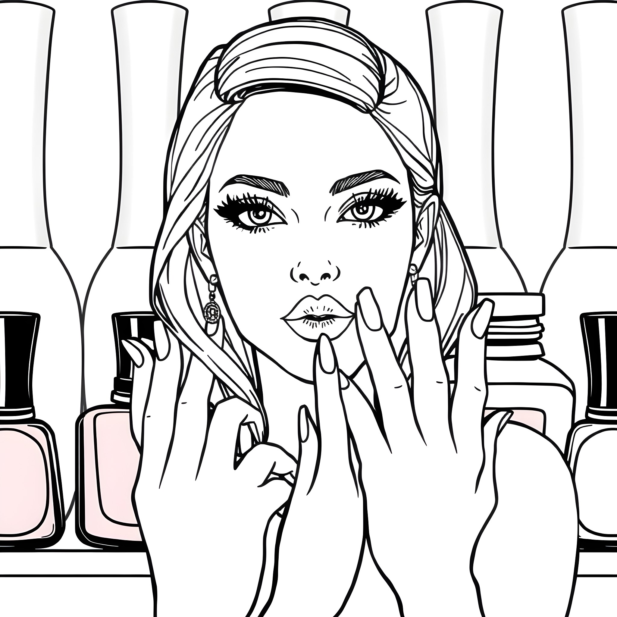 Letti's Glamorous Makeup Routine Coloring Page (free black-and-white line drawing printable PDF for all, from beginners to advanced learners, including children, teens, adults, and seniors)