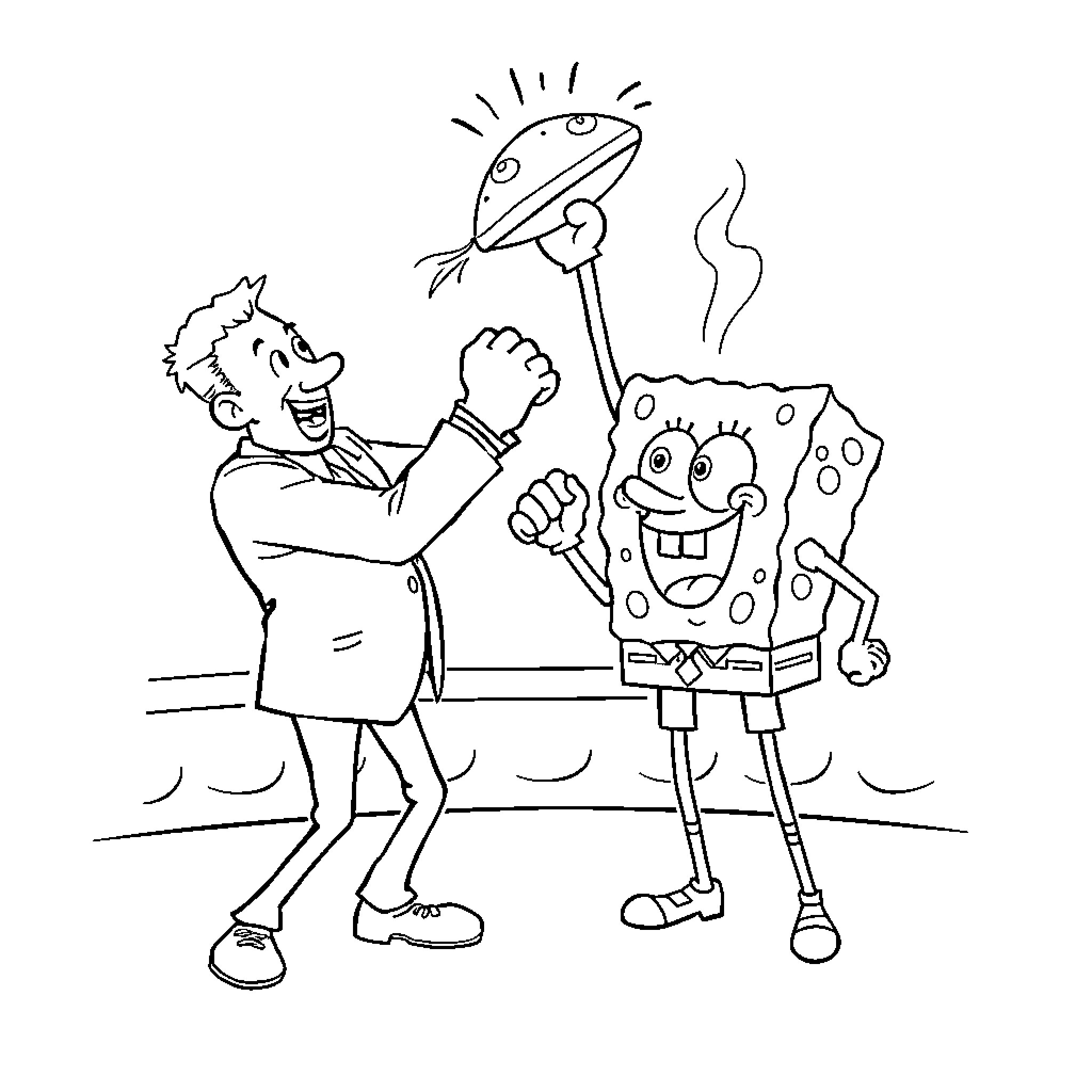 Bob Barker hosting a game show with excited cartoon characters Coloring Page (free black-and-white line drawing printable PDF for all, from beginners to advanced learners, including children, teens, adults, and seniors)