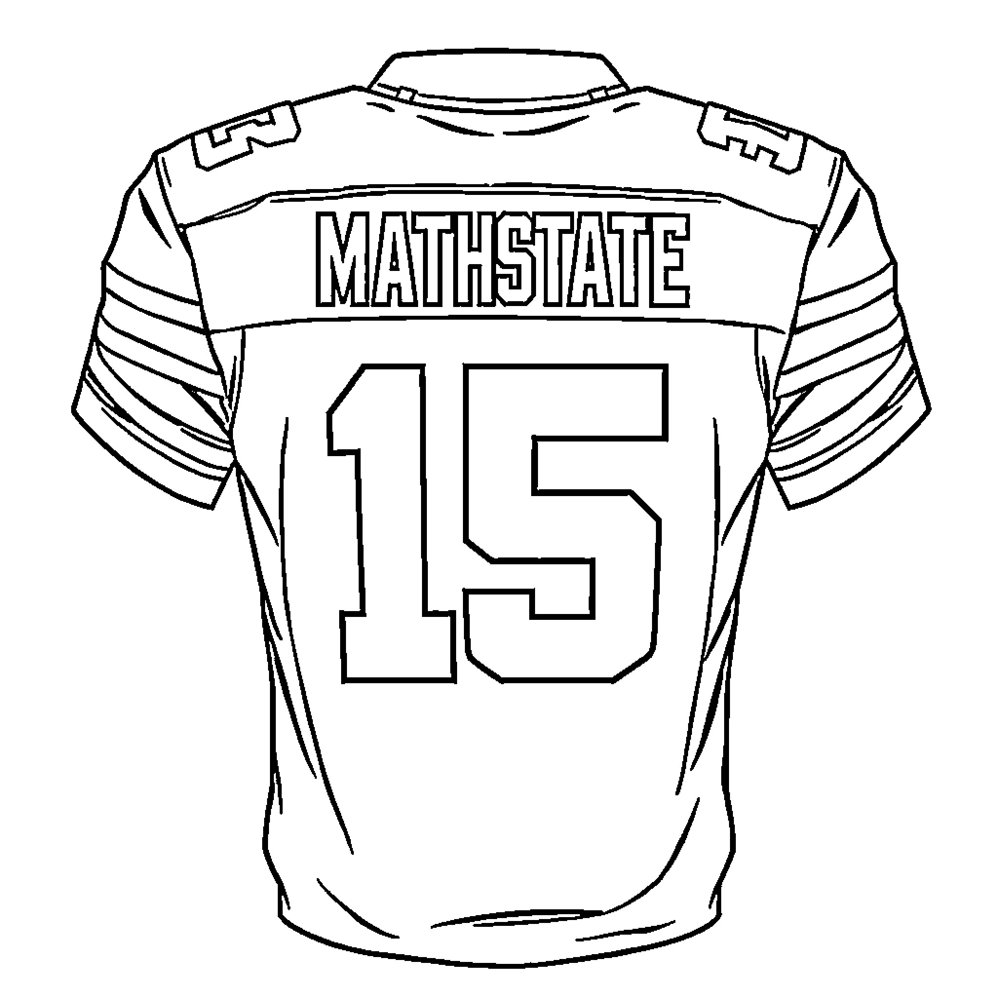 Jersey with Math State and jersey number 15 Coloring Page (free black-and-white line drawing printable PDF for all, from beginners to advanced learners, including children, teens, adults, and seniors)