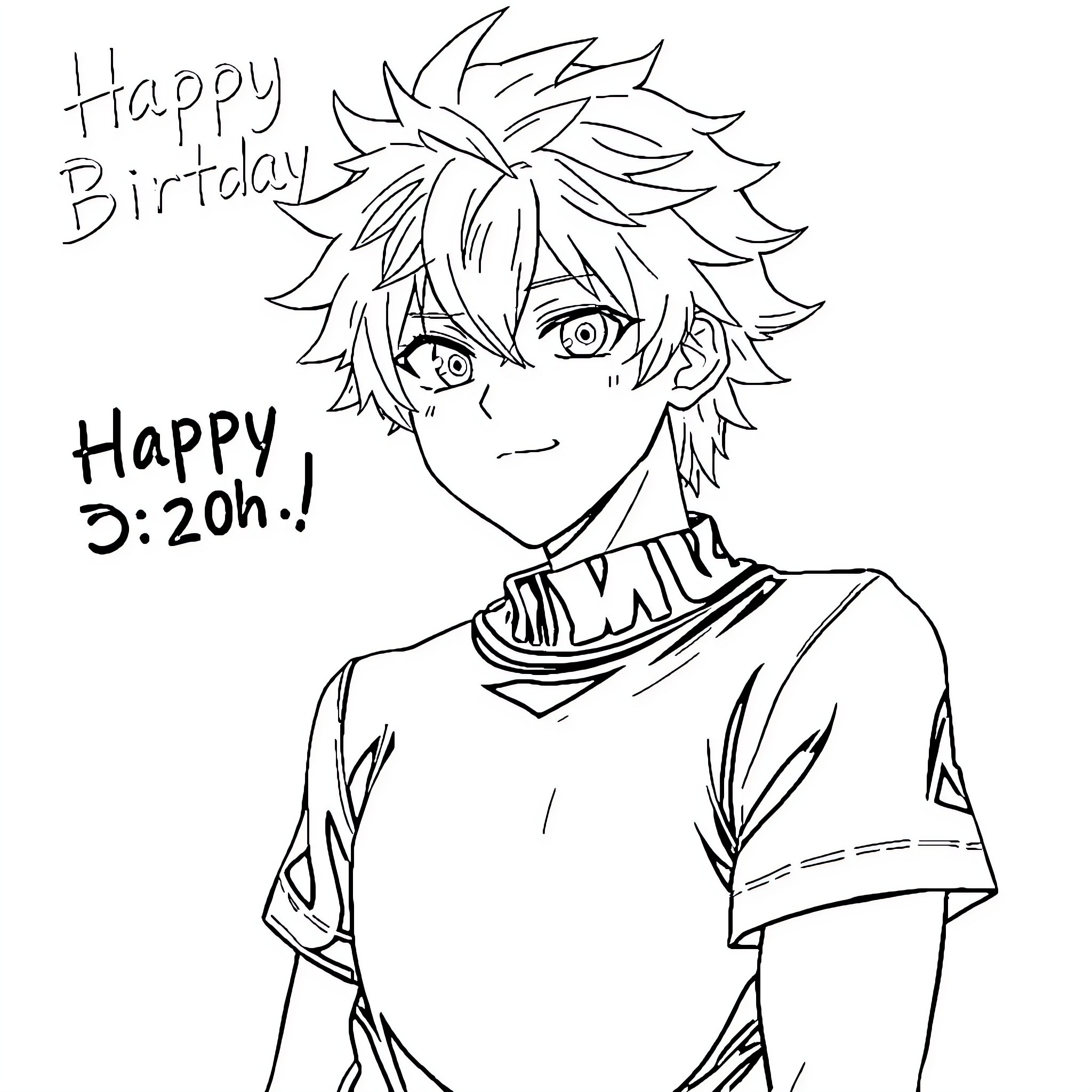 Bakugo celebrating his birthday Coloring Page (free black-and-white line drawing printable PDF for all, from beginners to advanced learners, including children, teens, adults, and seniors)