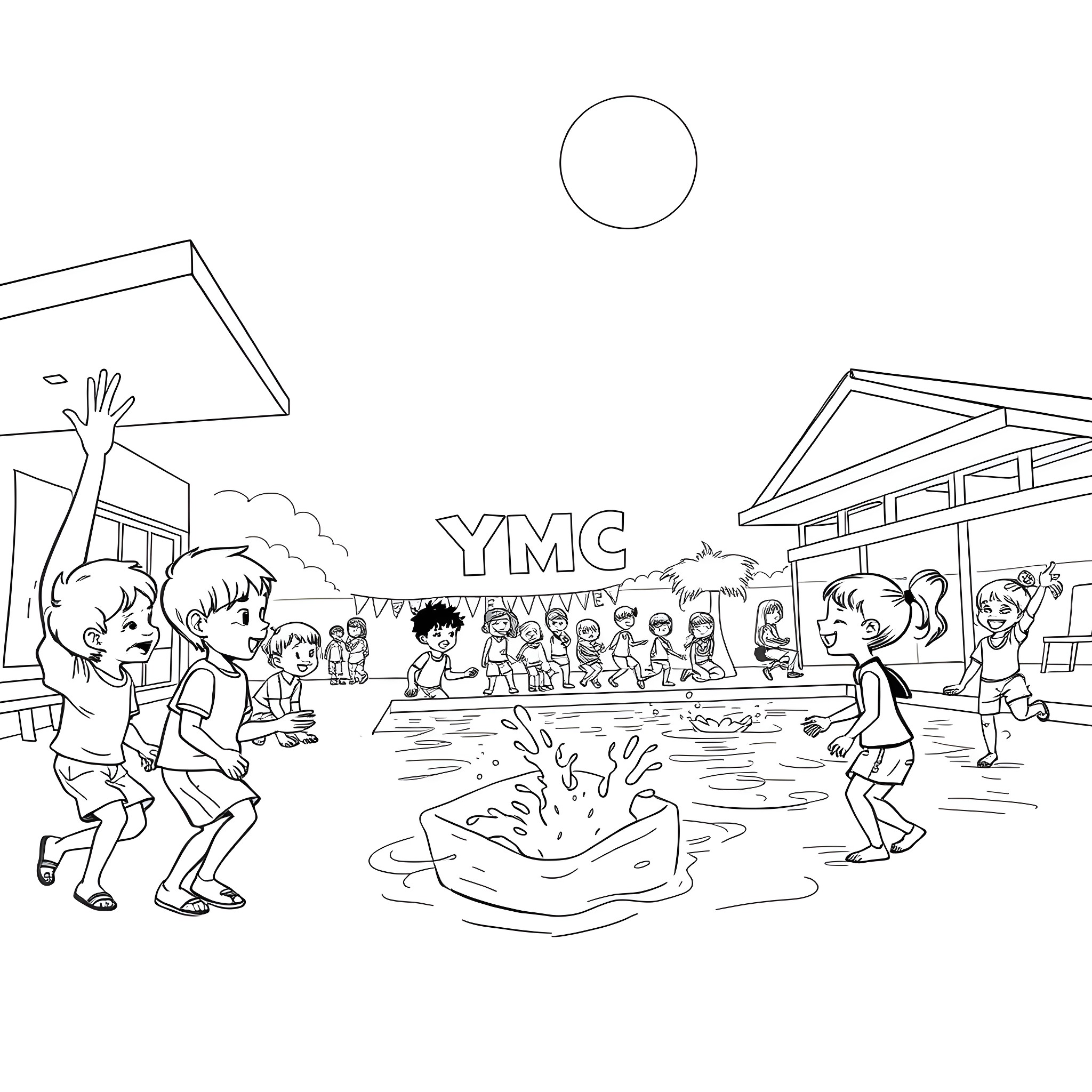 Kid playing at the community center Coloring Page (free black-and-white line drawing printable PDF for all, from beginners to advanced learners, including children, teens, adults, and seniors)