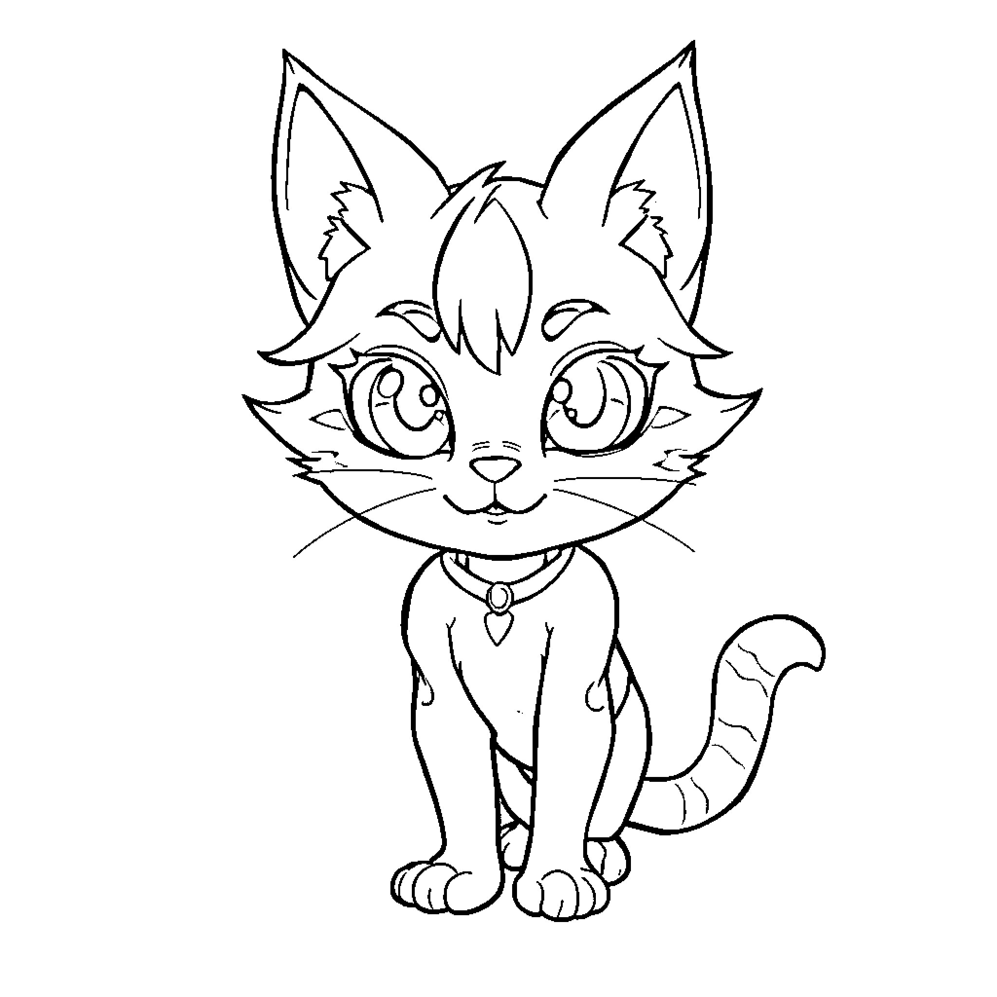 Cat Woman Smiling and Posing Coloring Page (free black-and-white line drawing printable PDF for all, from beginners to advanced learners, including children, teens, adults, and seniors)