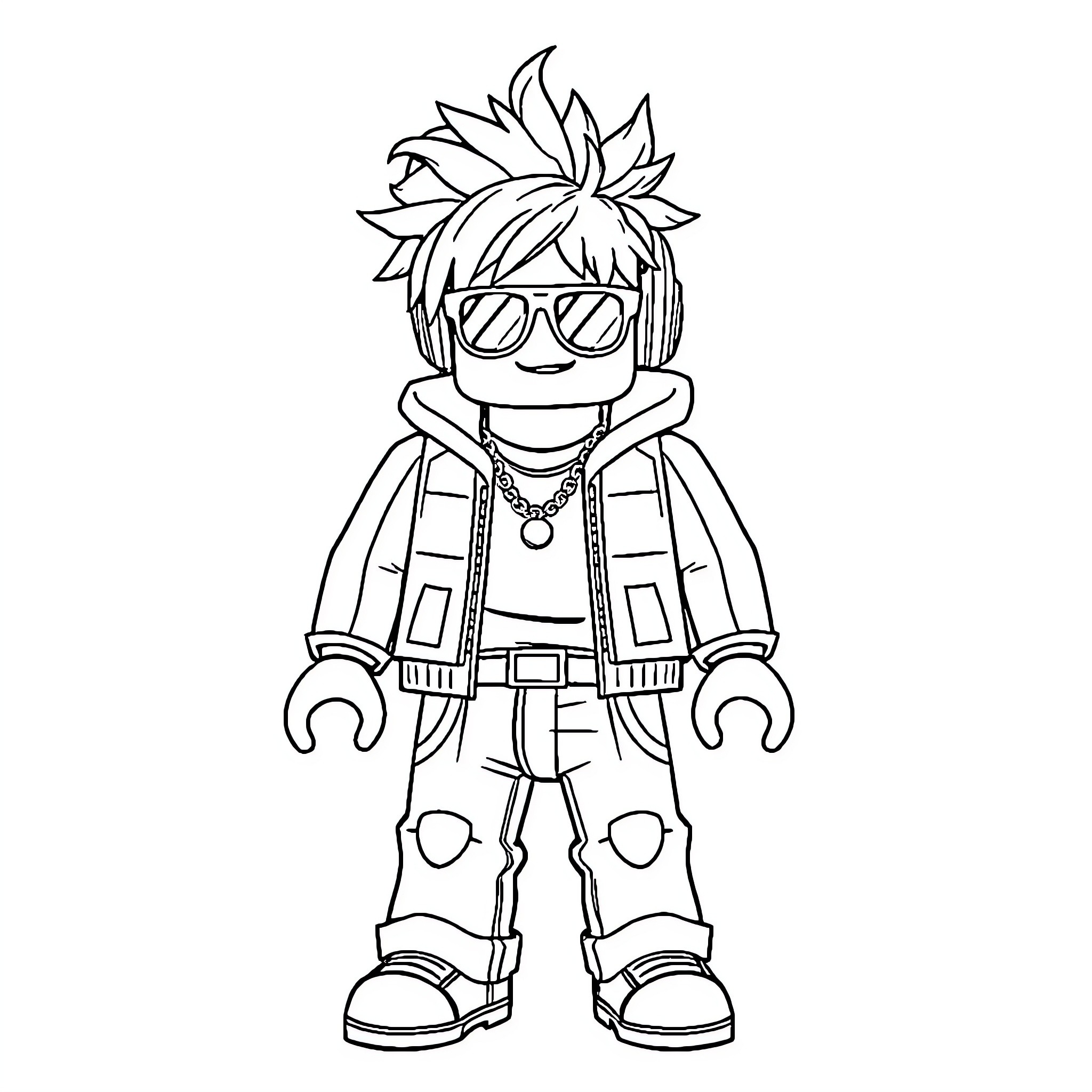 Robloxiano in stylish casual outfit Coloring Page (free black-and-white line drawing printable PDF for all, from beginners to advanced learners, including children, teens, adults, and seniors)