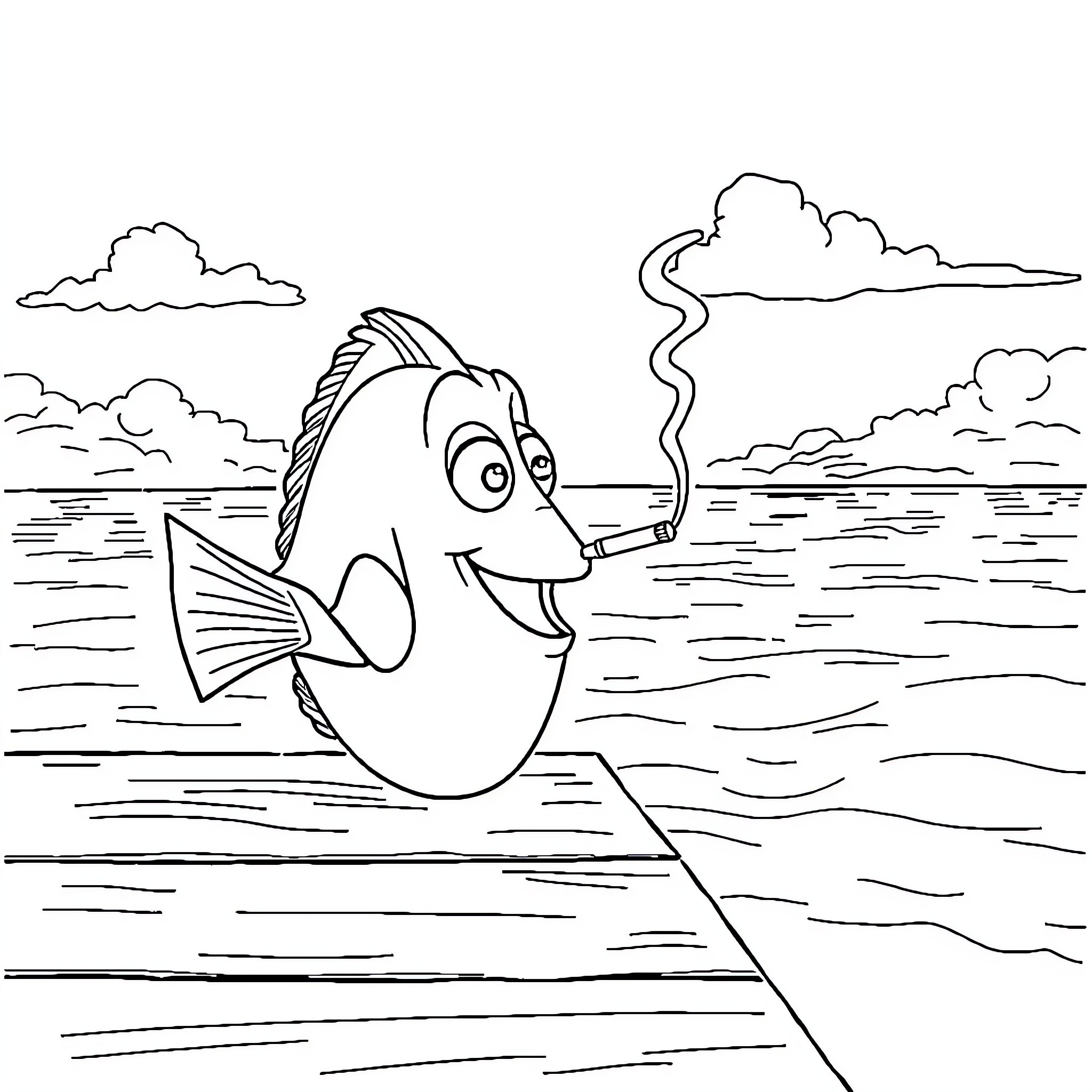 Dory exploring the underwater world Coloring Page (free black-and-white line drawing printable PDF for all, from beginners to advanced learners, including children, teens, adults, and seniors)