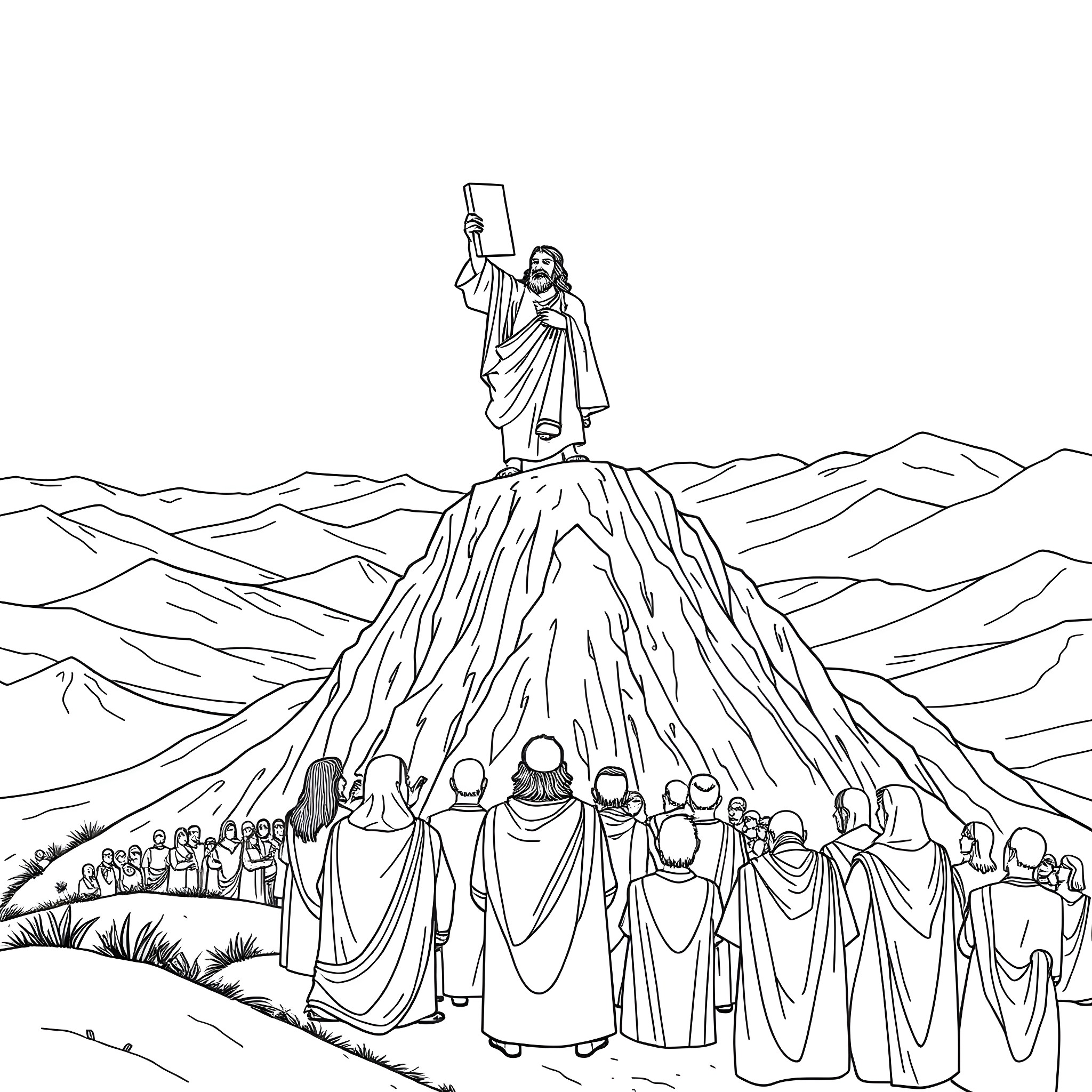 Moses leading the Israelites through the wilderness Coloring Page (free black-and-white line drawing printable PDF for all, from beginners to advanced learners, including children, teens, adults, and seniors)