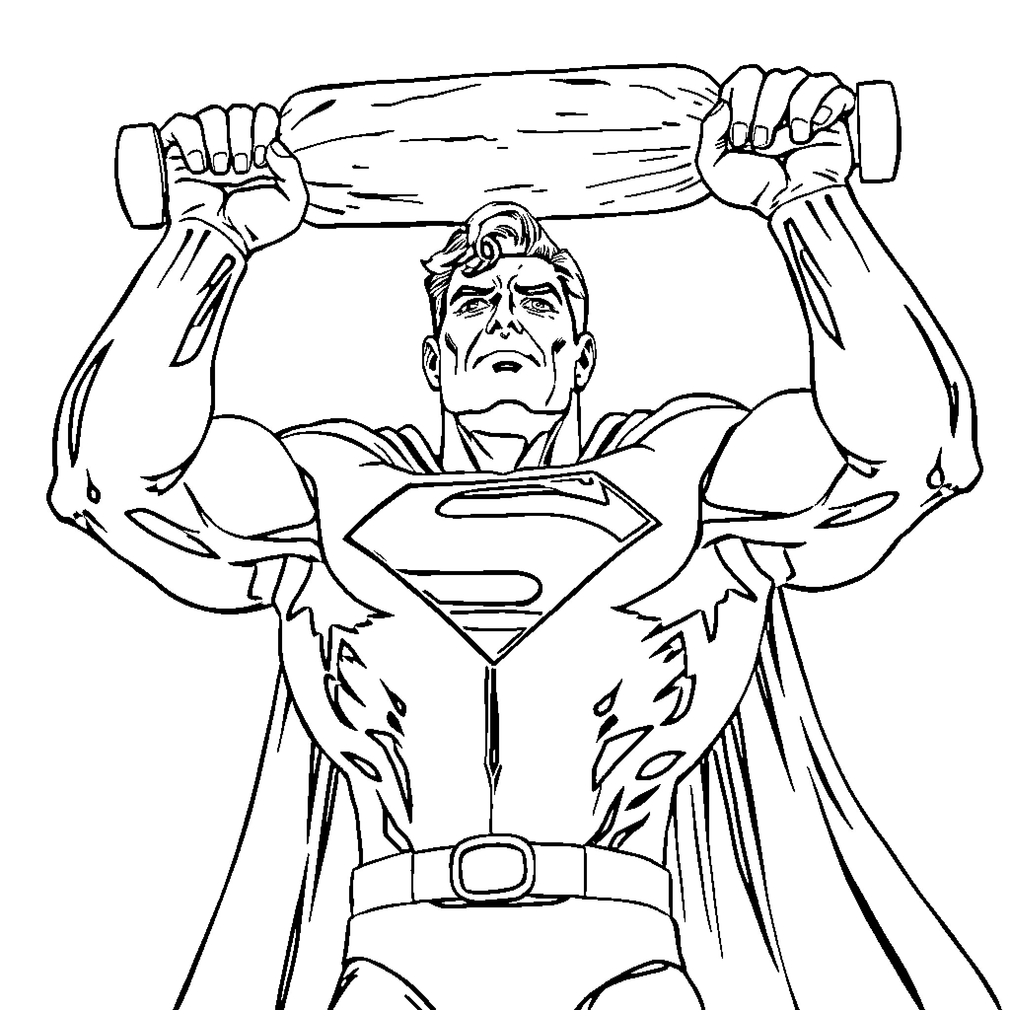 Superman displaying his strength and heroic pose Coloring Page (free black-and-white line drawing printable PDF for all, from beginners to advanced learners, including children, teens, adults, and seniors)