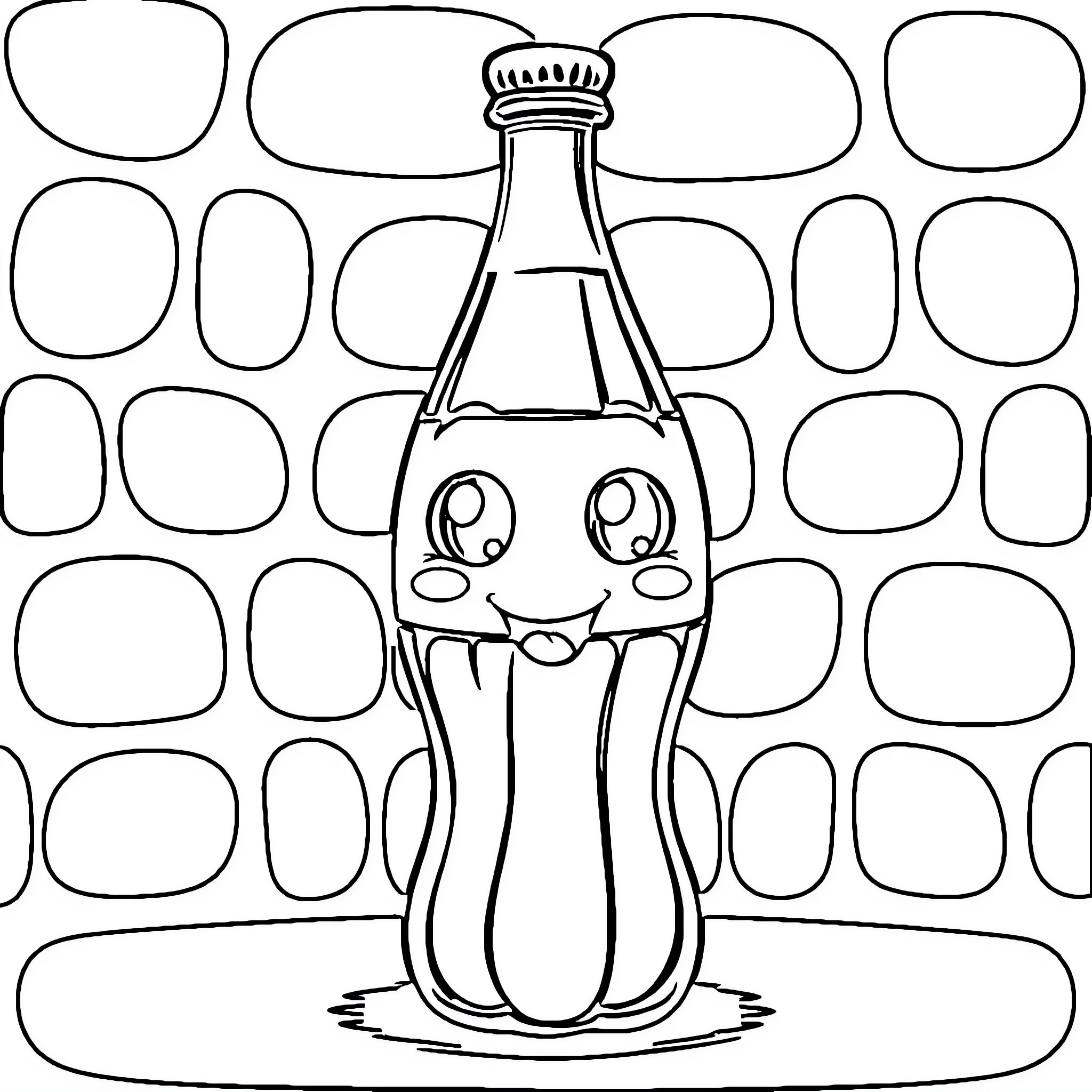 Coke bottle with a smiling face Coloring Page (free black-and-white line drawing printable PDF for all, from beginners to advanced learners, including children, teens, adults, and seniors)