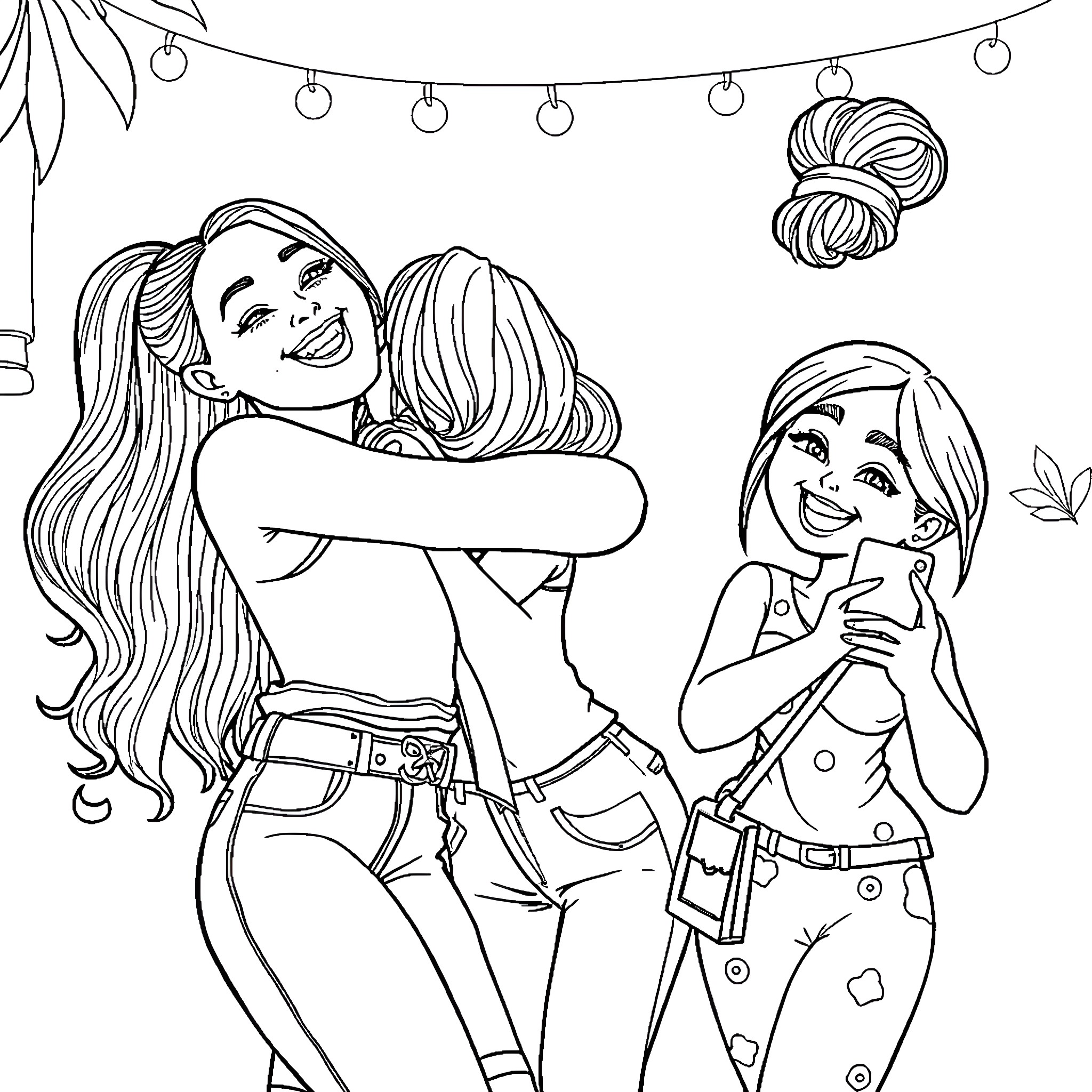 Madison Beer enjoying a summer party with friends Coloring Page (free black-and-white line drawing printable PDF for all, from beginners to advanced learners, including children, teens, adults, and seniors)