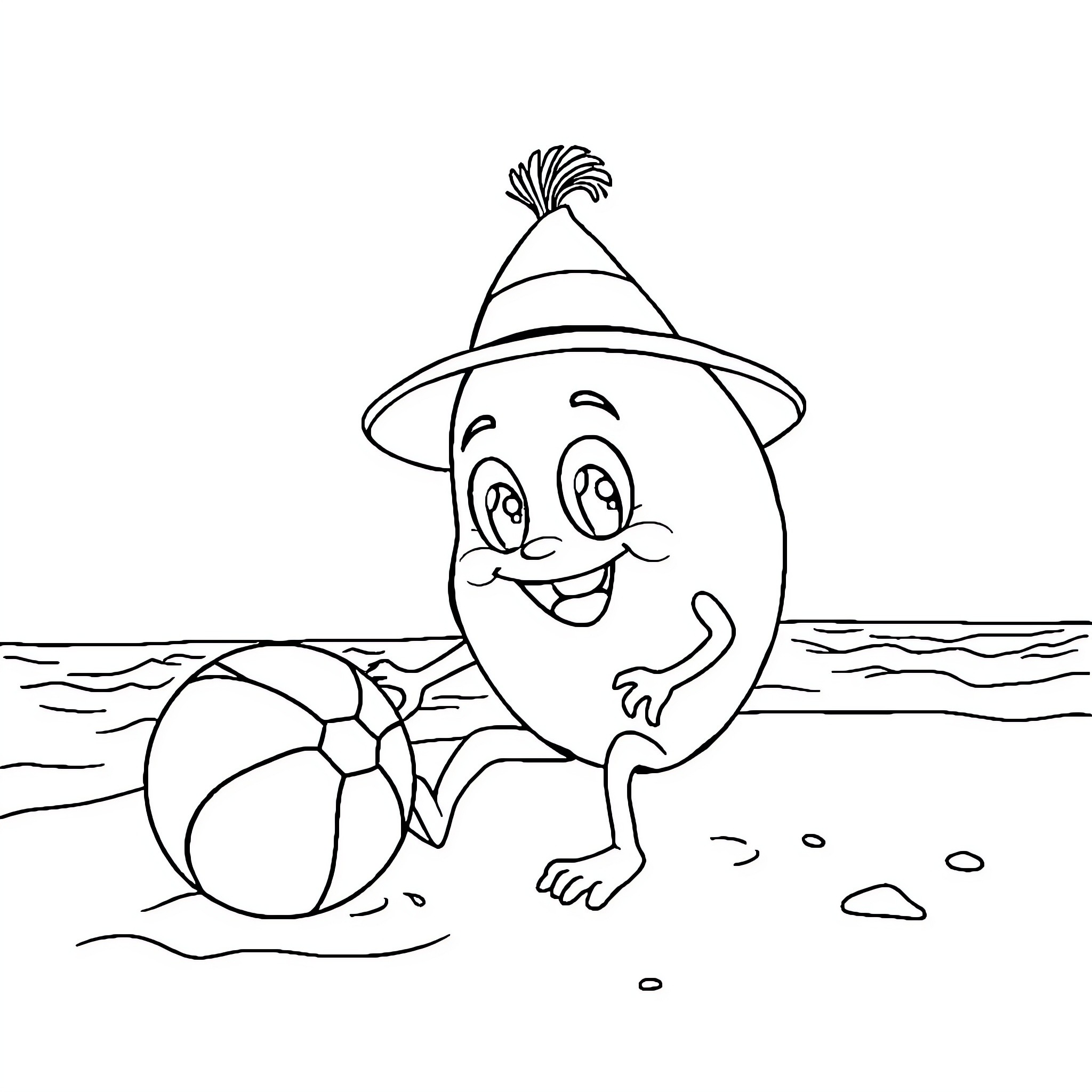 Bulbizare having fun at the beach Coloring Page (free black-and-white line drawing printable PDF for all, from beginners to advanced learners, including children, teens, adults, and seniors)