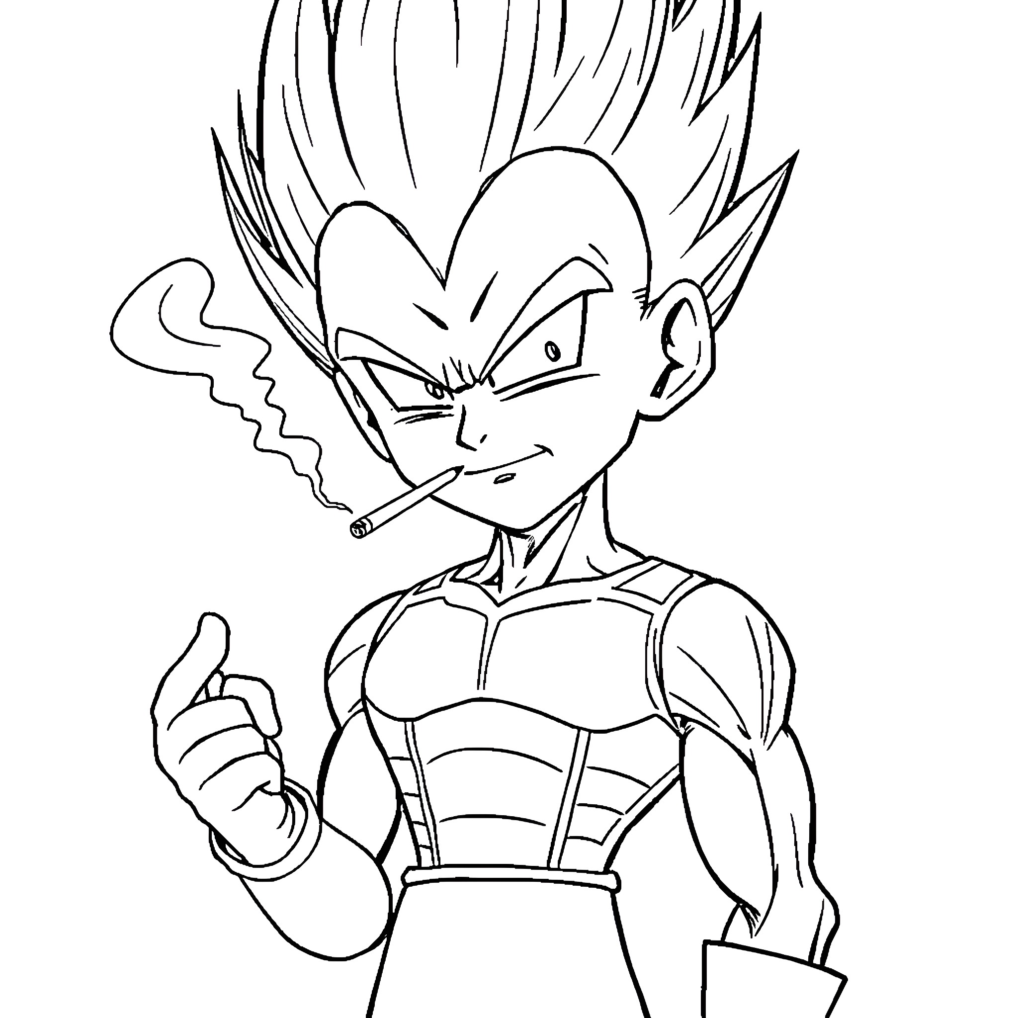 Vegeta Defiant and Powerful Stance Coloring Page (free black-and-white line drawing printable PDF for all, from beginners to advanced learners, including children, teens, adults, and seniors)
