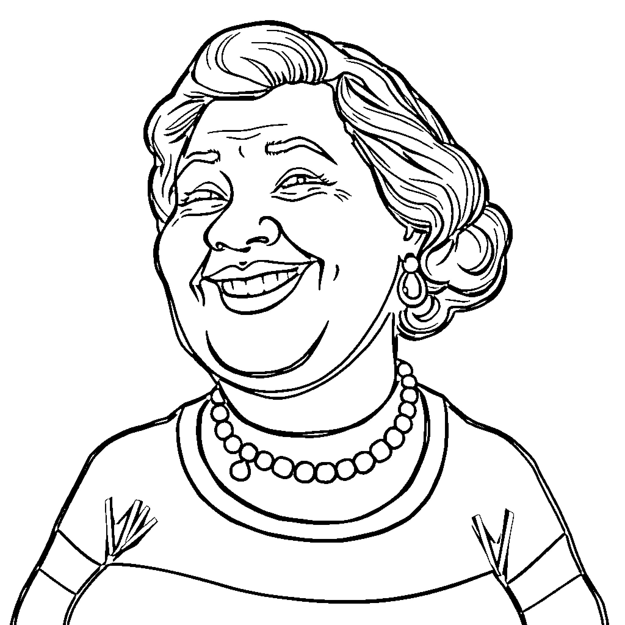 Woman expressing happiness with smiling face Coloring Page (free black-and-white line drawing printable PDF for all, from beginners to advanced learners, including children, teens, adults, and seniors)
