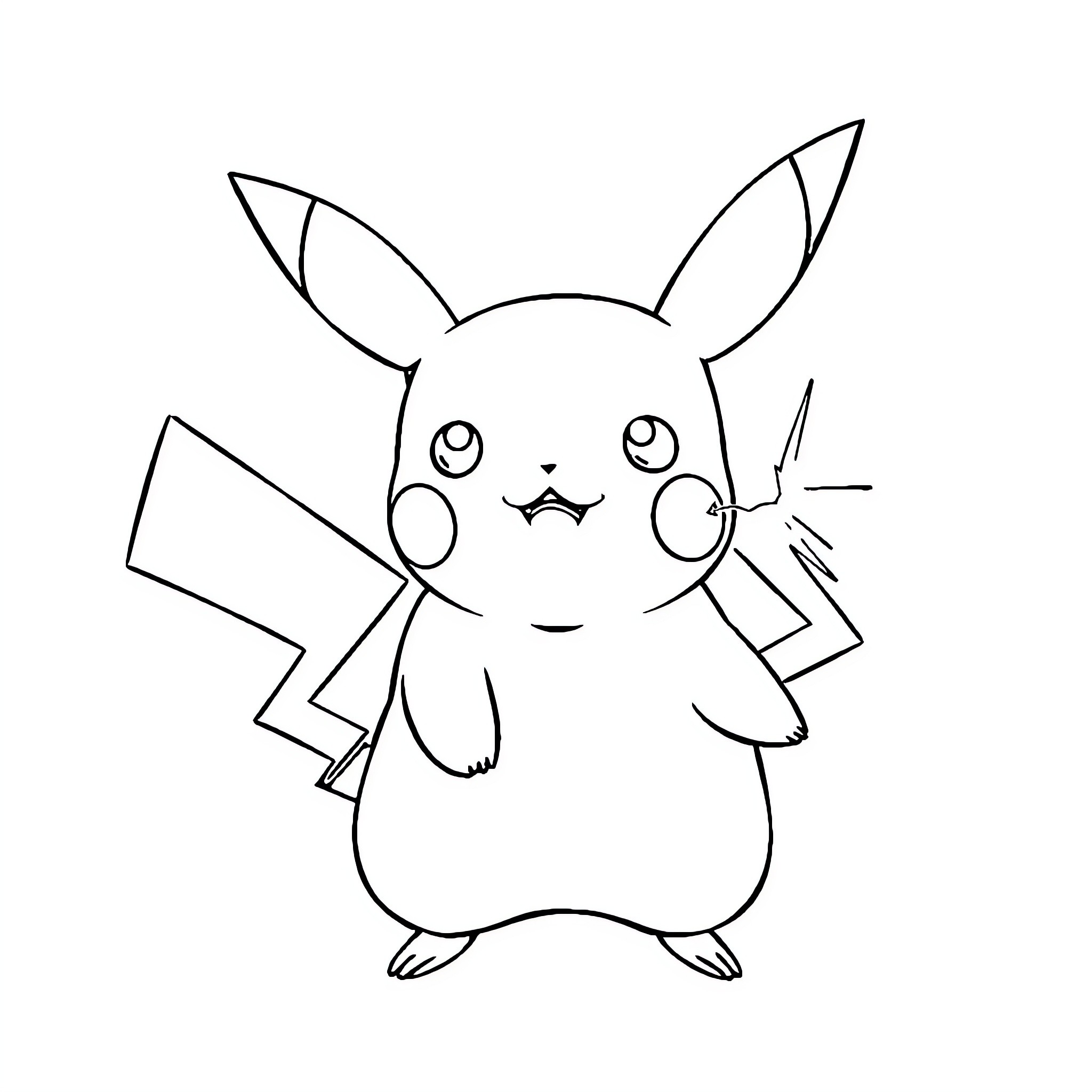 Pikachu expressing a surprised expression Coloring Page (free black-and-white line drawing printable PDF for all, from beginners to advanced learners, including children, teens, adults, and seniors)