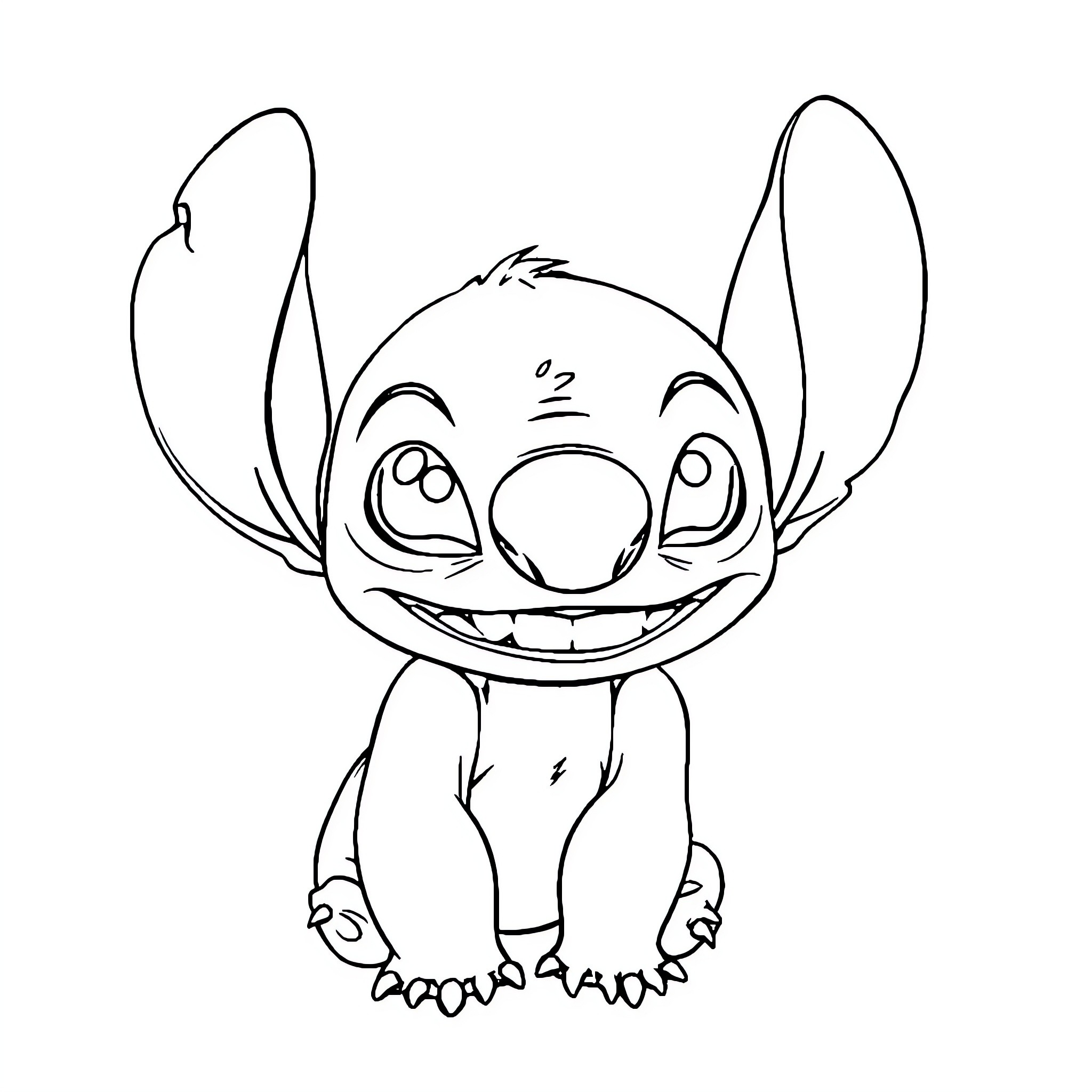 Stitch's Mischievous Grin Coloring Page (free black-and-white line drawing printable PDF for all, from beginners to advanced learners, including children, teens, adults, and seniors)