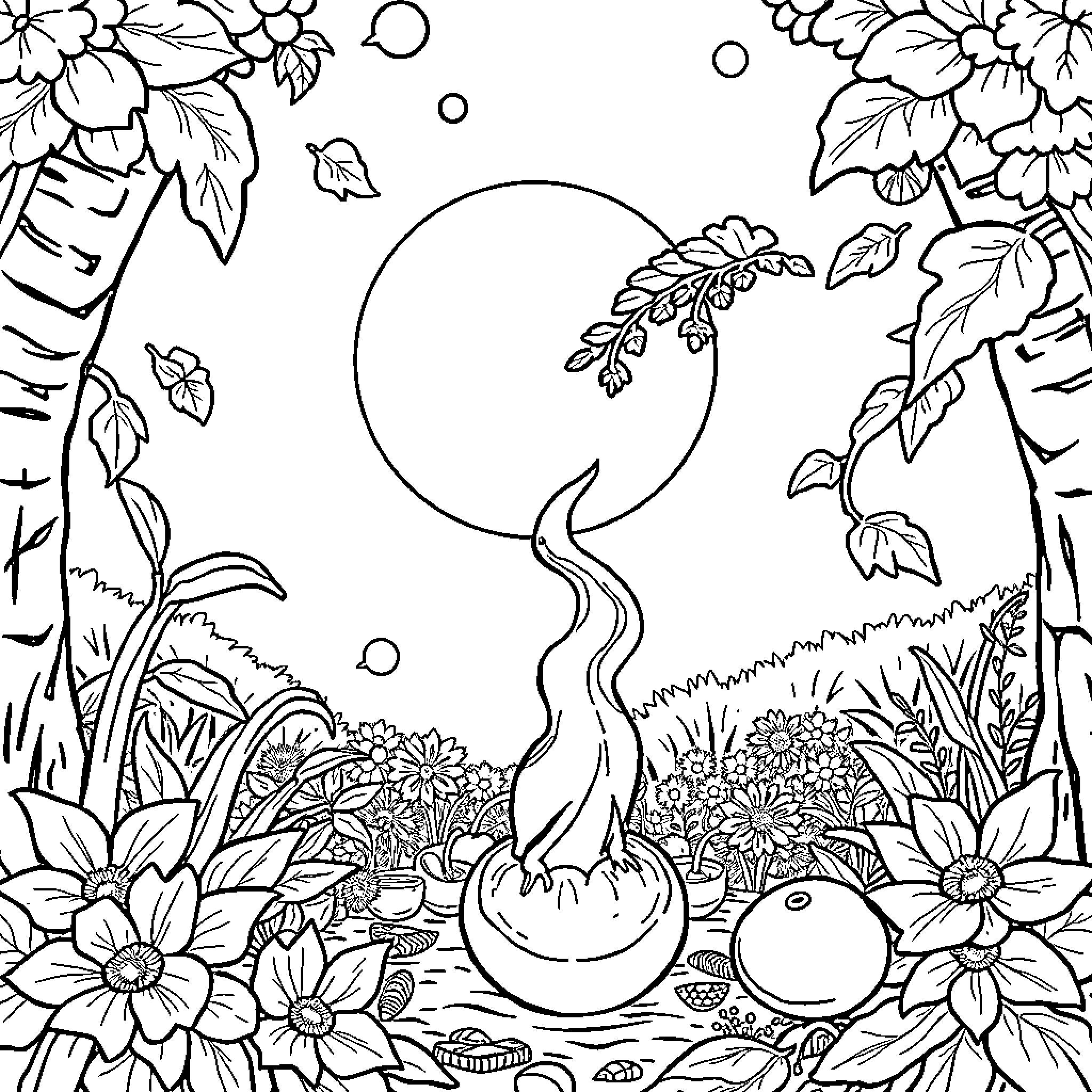 Butterfly Enjoying Nature's Tranquil Scenery Coloring Page (free black-and-white line drawing printable PDF for all, from beginners to advanced learners, including children, teens, adults, and seniors)