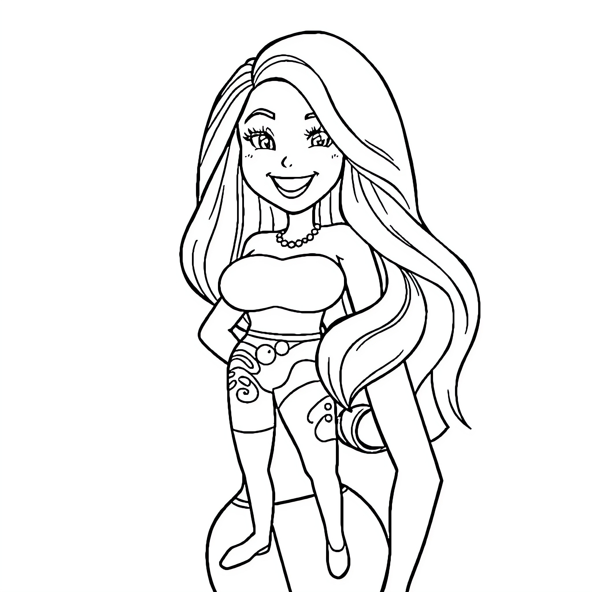 Angela White in smiling pose with long hair Coloring Page (free black-and-white line drawing printable PDF for all, from beginners to advanced learners, including children, teens, adults, and seniors)