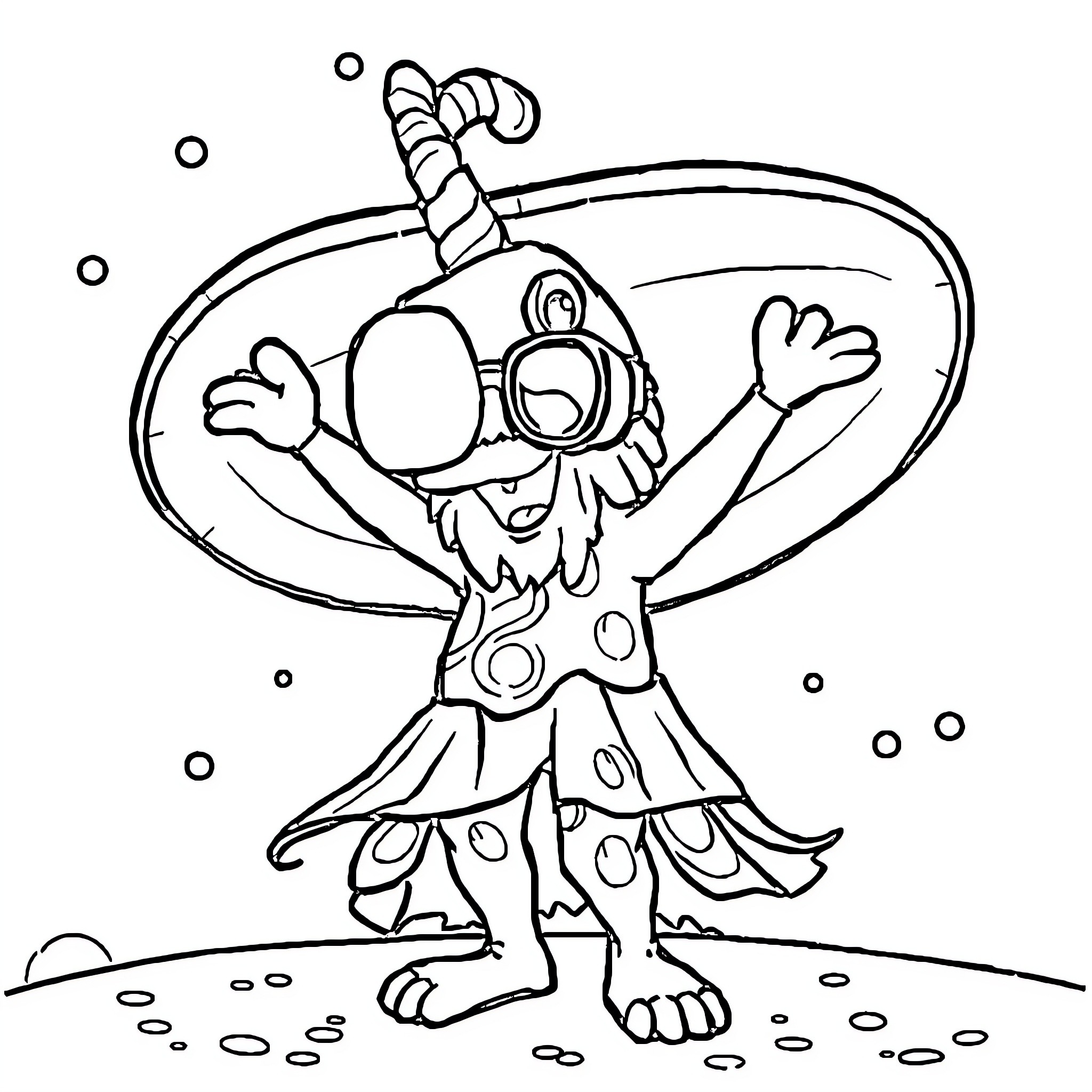 Axolotl exploring underwater adventure Coloring Page (free black-and-white line drawing printable PDF for all, from beginners to advanced learners, including children, teens, adults, and seniors)