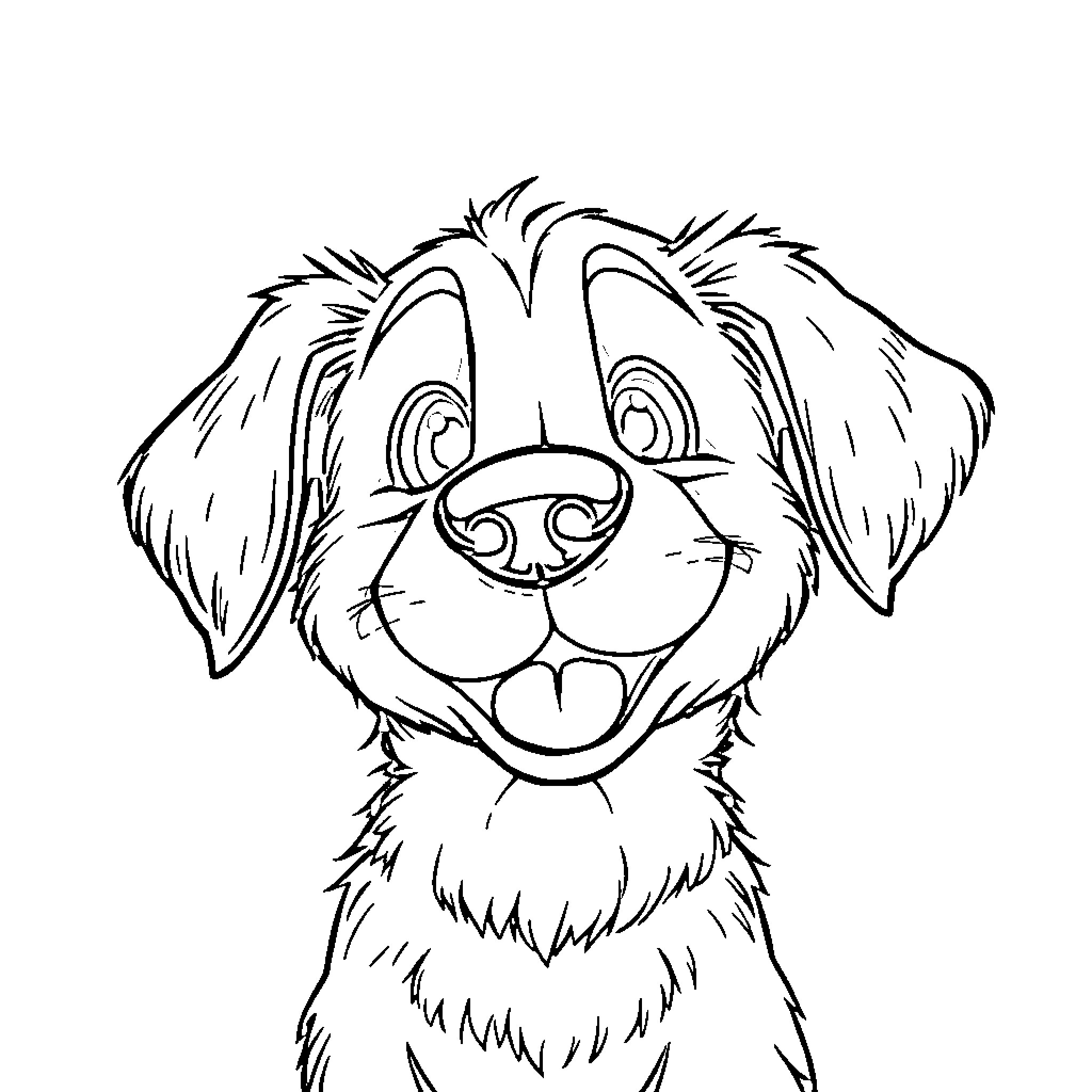 Dog with a happy expression Coloring Page (free black-and-white line drawing printable PDF for all, from beginners to advanced learners, including children, teens, adults, and seniors)