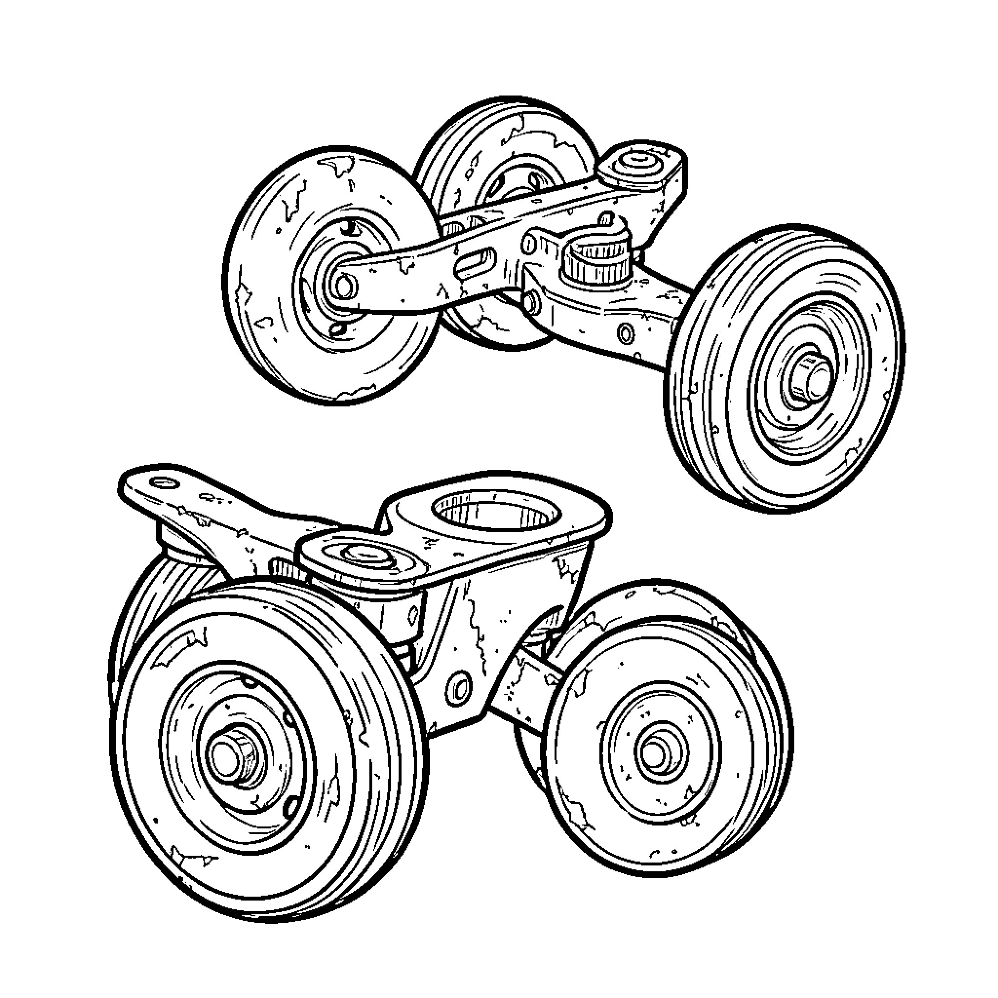 Skates arranged in a dynamic floating composition Coloring Page (free black-and-white line drawing printable PDF for all, from beginners to advanced learners, including children, teens, adults, and seniors)