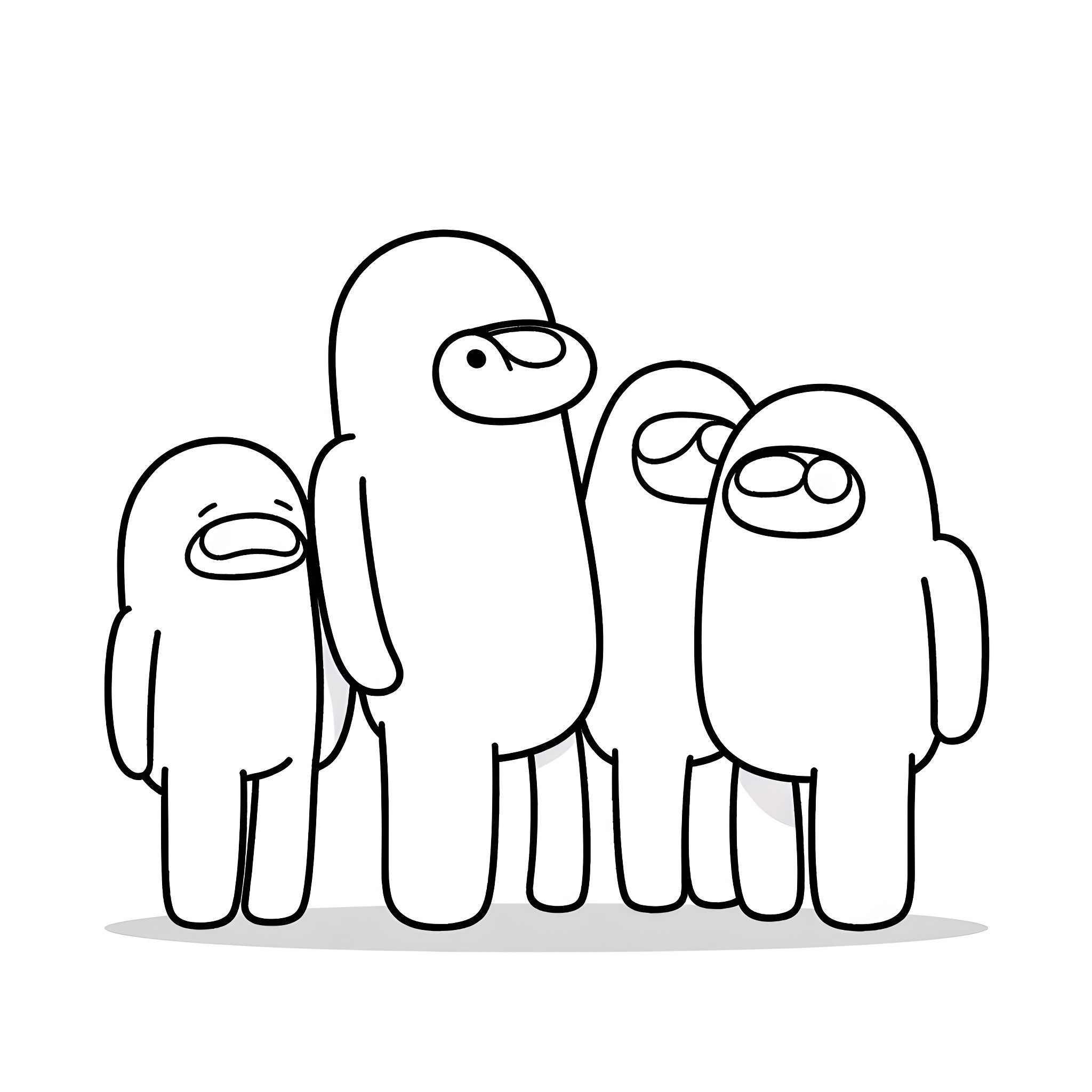 Among Us Characters Gathering Together Coloring Page (free black-and-white line drawing printable PDF for all, from beginners to advanced learners, including children, teens, adults, and seniors)