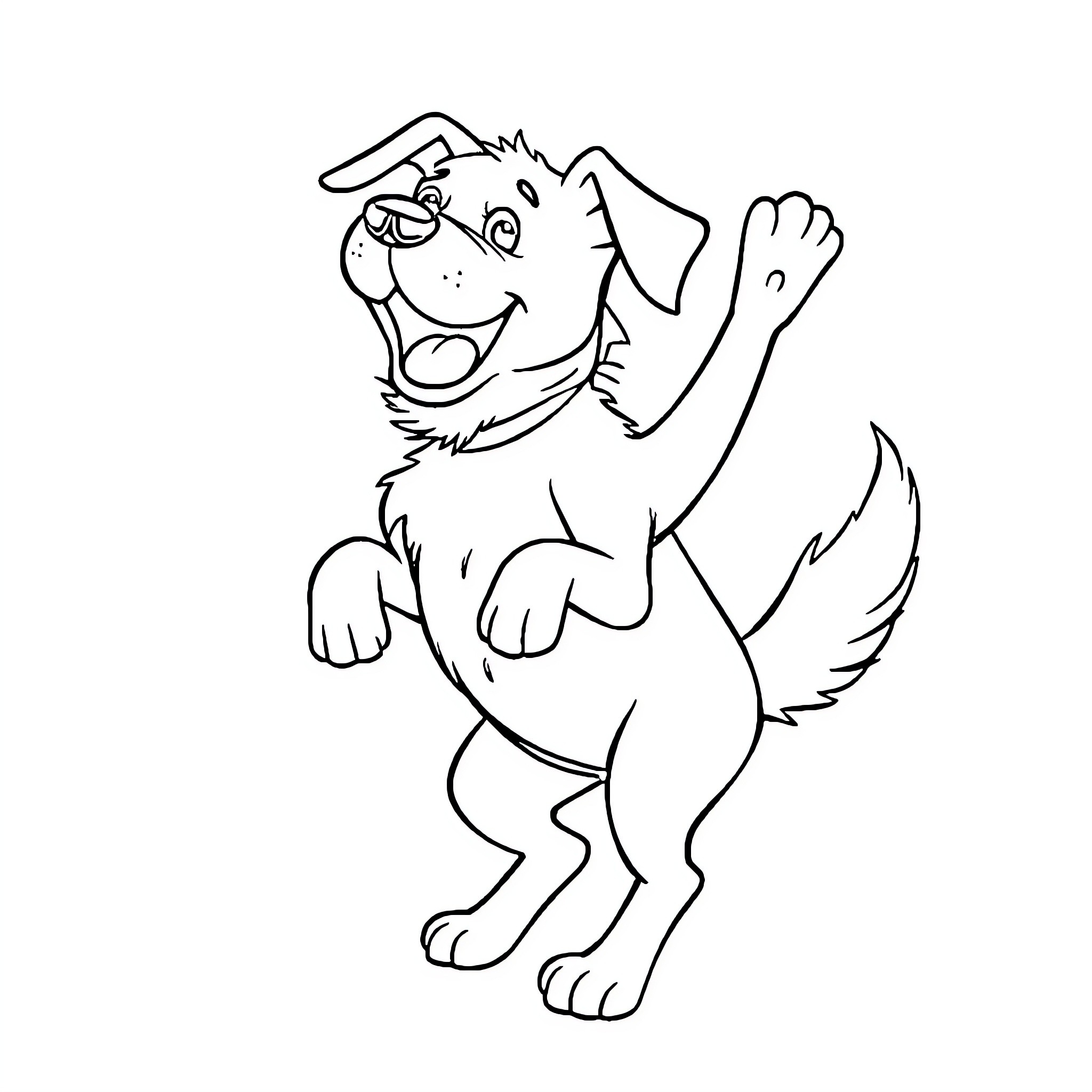 Dog excitedly wagging its tail Coloring Page (free black-and-white line drawing printable PDF for all, from beginners to advanced learners, including children, teens, adults, and seniors)