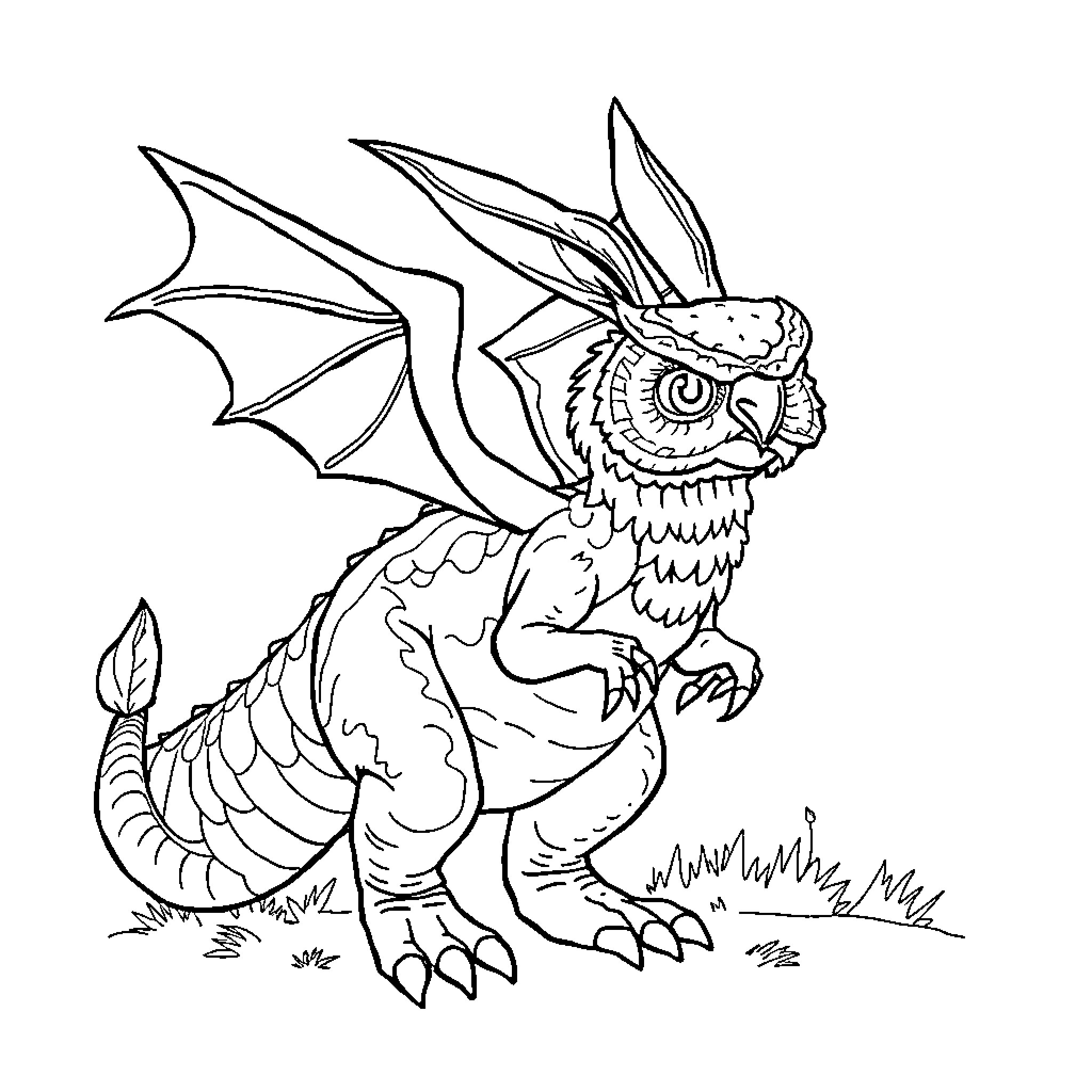 Dragon with Powerful Claws and Fierce Expression Coloring Page (free black-and-white line drawing printable PDF for all, from beginners to advanced learners, including children, teens, adults, and seniors)