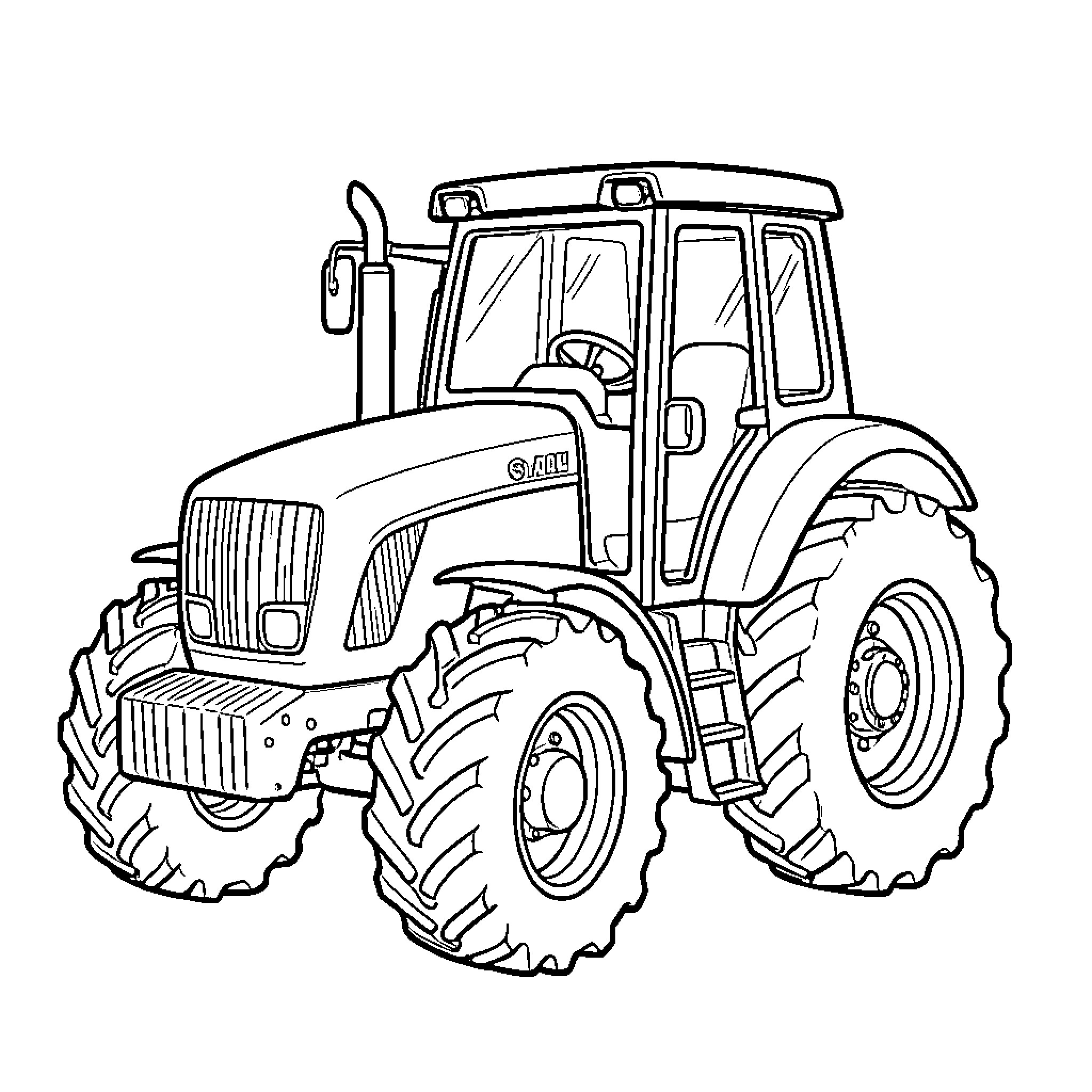 Transformers driving a heavy duty farm tractor Coloring Page (free black-and-white line drawing printable PDF for all, from beginners to advanced learners, including children, teens, adults, and seniors)