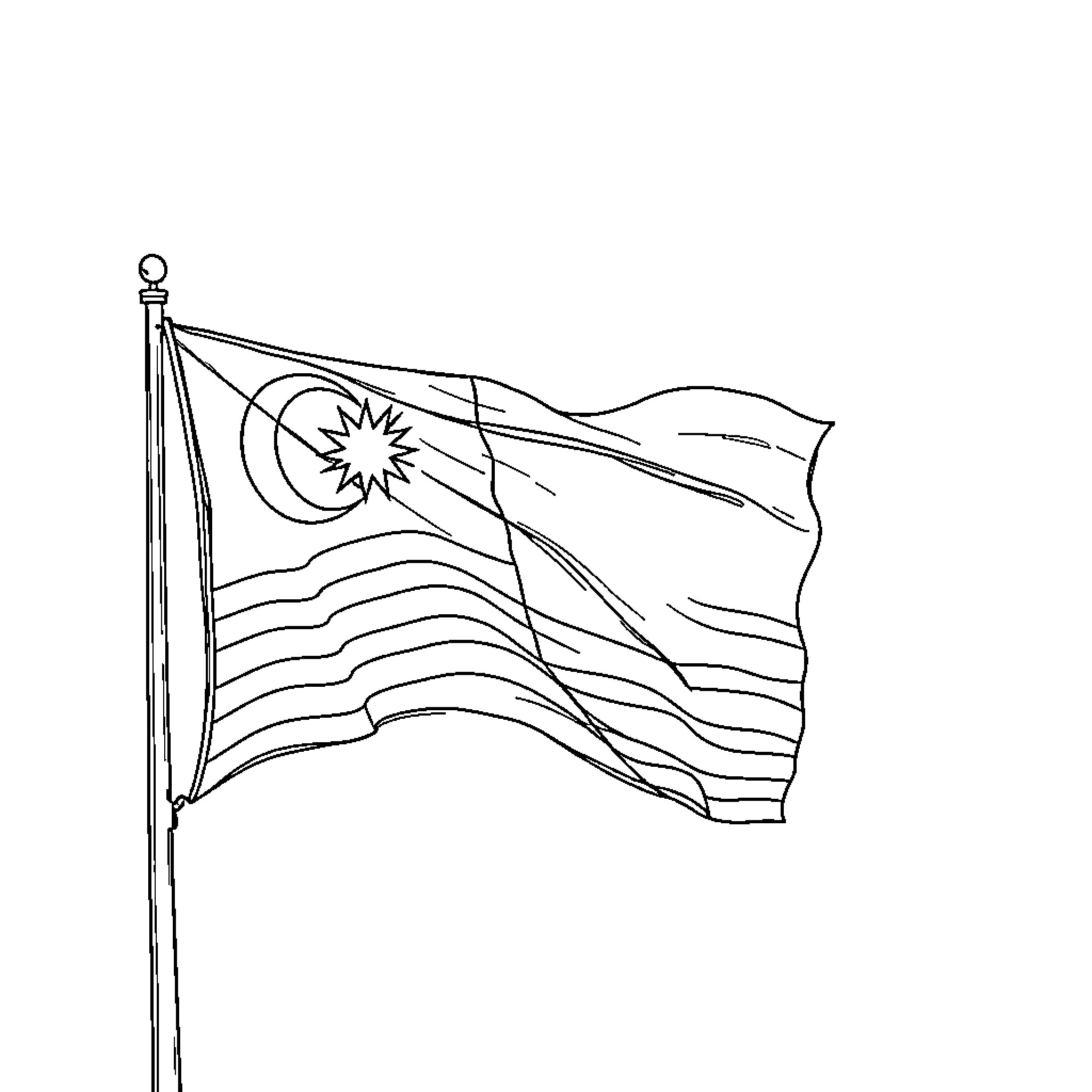 Flag waving with distinct design and pattern Coloring Page (free black-and-white line drawing printable PDF for all, from beginners to advanced learners, including children, teens, adults, and seniors)