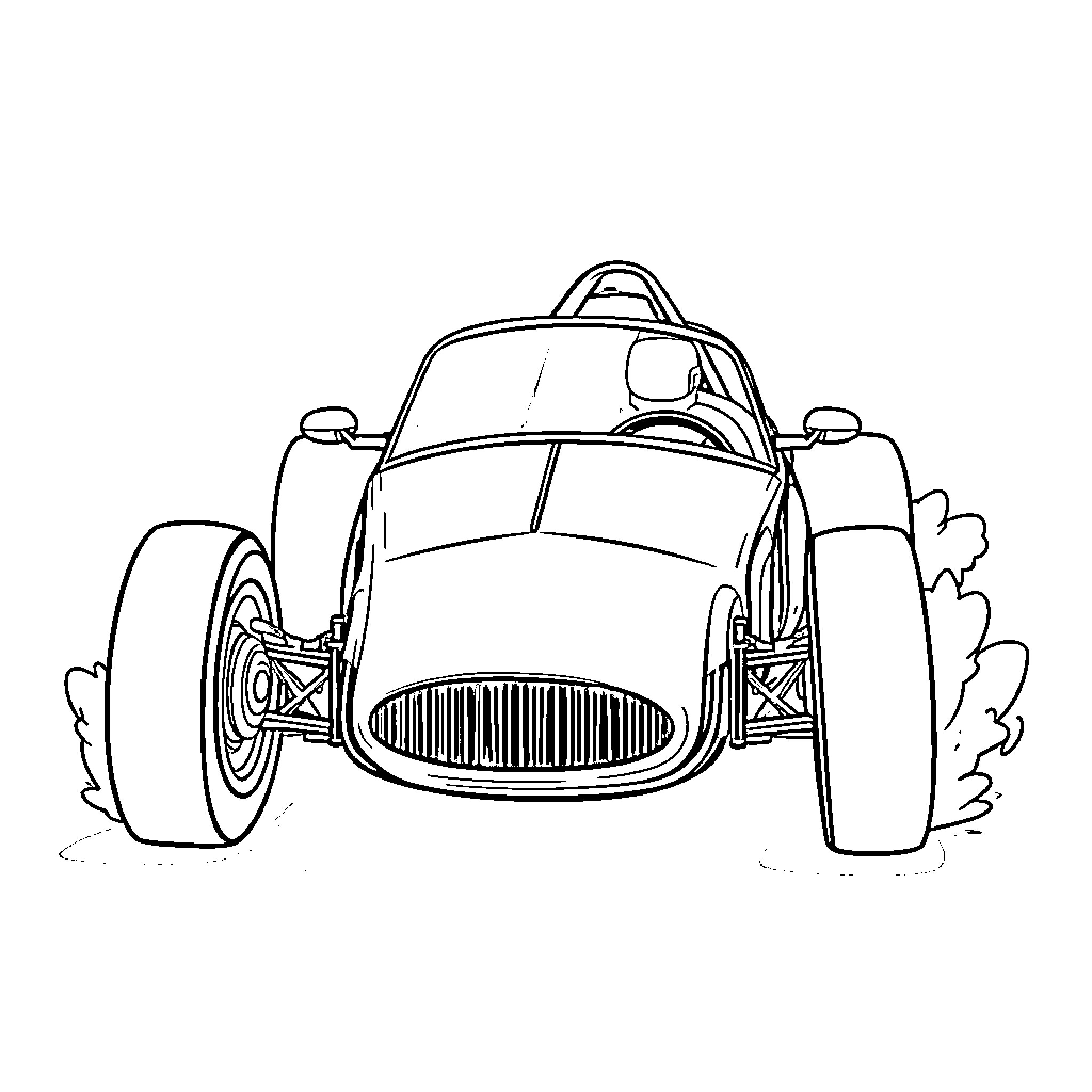 Course Car Racing in Outdoor Setting Coloring Page (free black-and-white line drawing printable PDF for all, from beginners to advanced learners, including children, teens, adults, and seniors)
