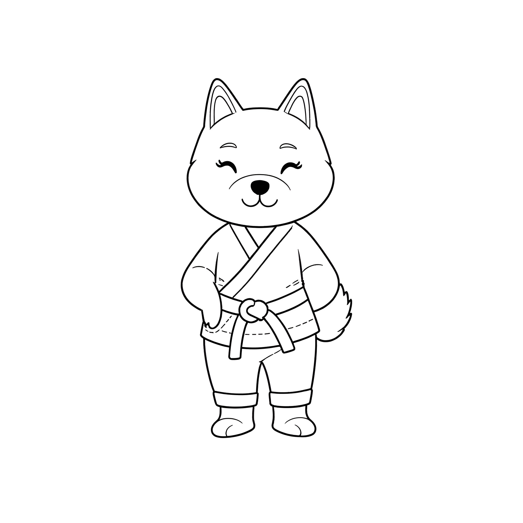 Akita dog in traditional Japanese outfit Coloring Page (free black-and-white line drawing printable PDF for all, from beginners to advanced learners, including children, teens, adults, and seniors)
