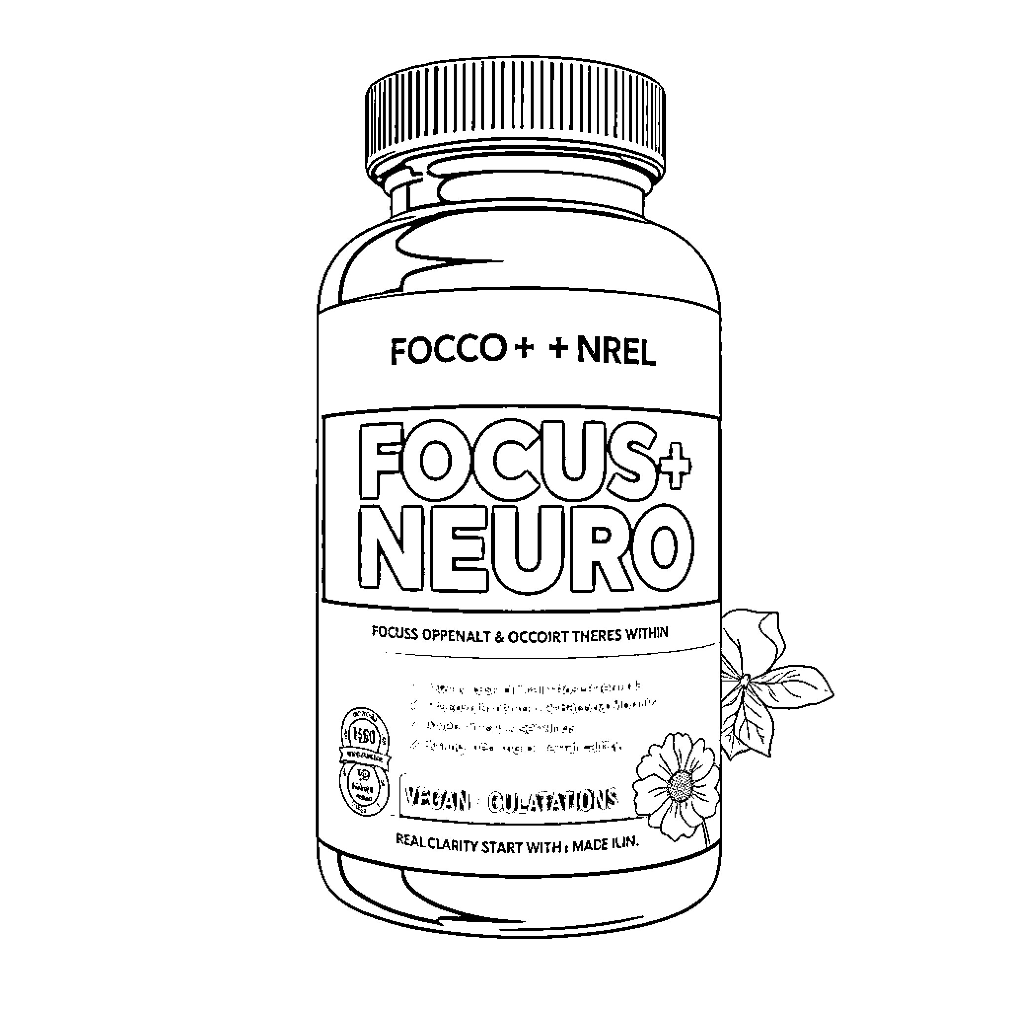 Lion bottle of Focus Neuro supplement Coloring Page (free black-and-white line drawing printable PDF for all, from beginners to advanced learners, including children, teens, adults, and seniors)
