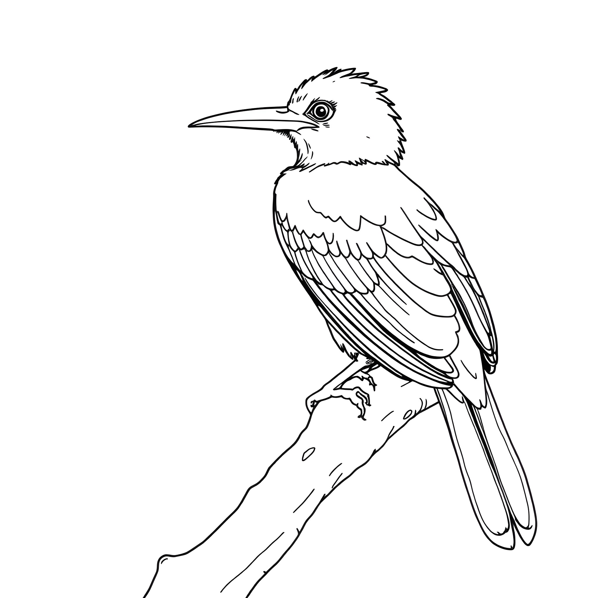 Aulacorhynchus perched bird illustration Coloring Page (free black-and-white line drawing printable PDF for all, from beginners to advanced learners, including children, teens, adults, and seniors)