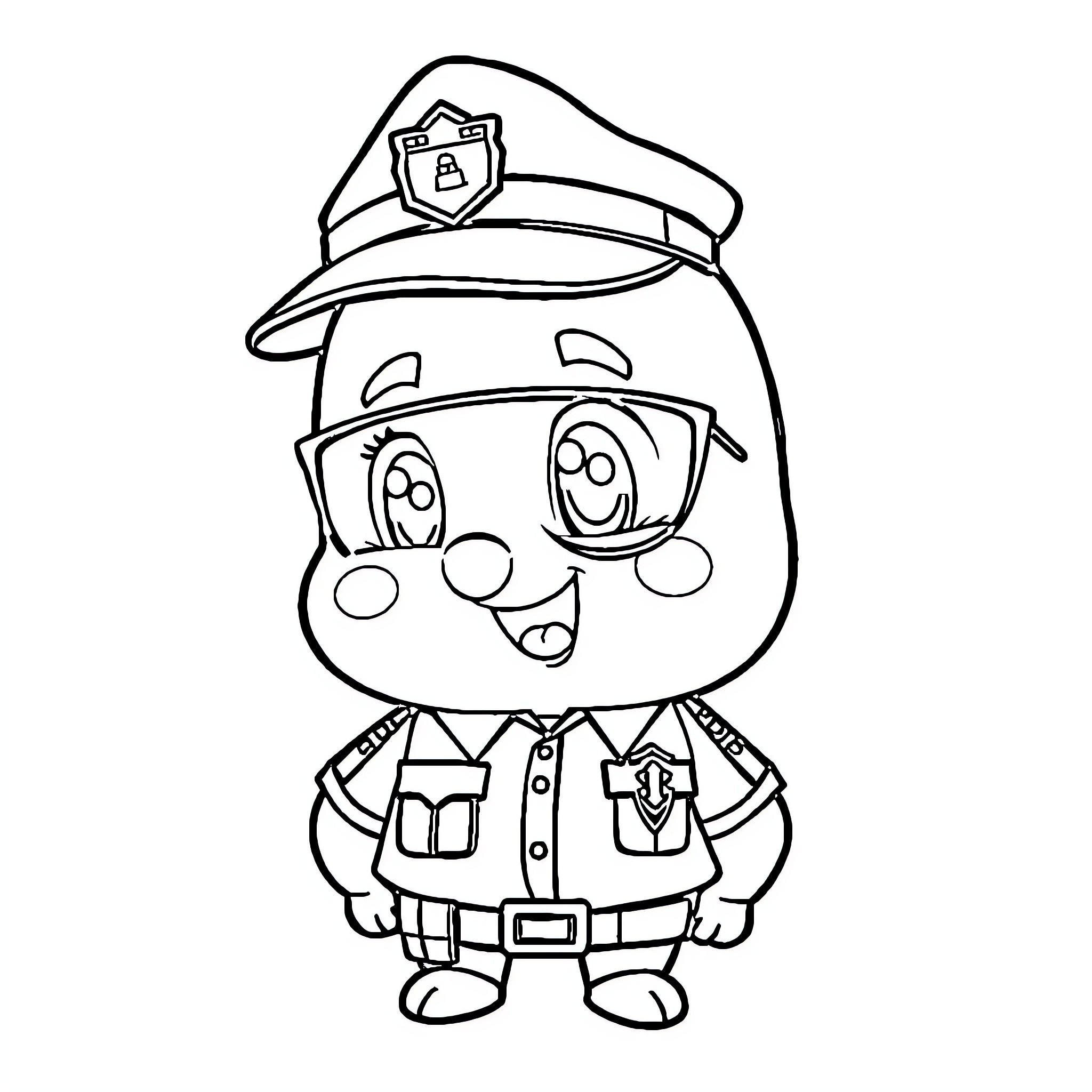 Poptart Police Officer in Uniform Coloring Page (free black-and-white line drawing printable PDF for all, from beginners to advanced learners, including children, teens, adults, and seniors)