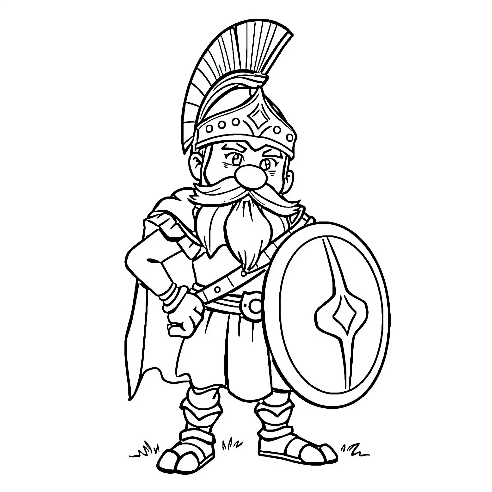Asterix the Gallic Warrior in Battle Pose Coloring Page (free black-and-white line drawing printable PDF for all, from beginners to advanced learners, including children, teens, adults, and seniors)