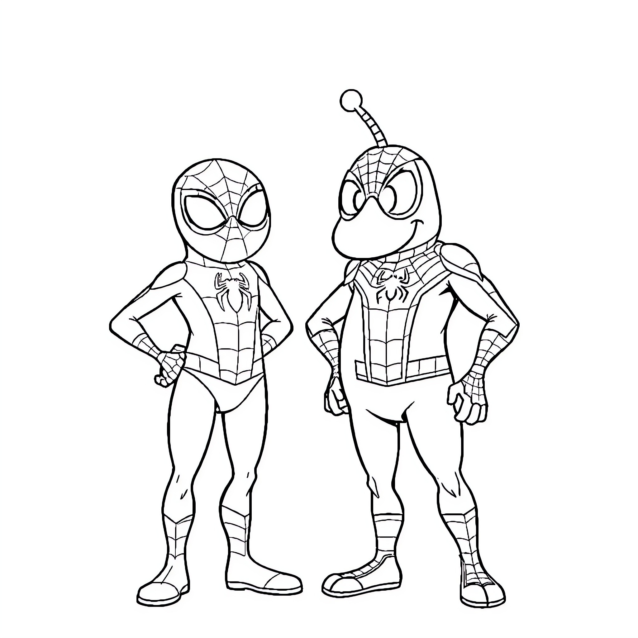 Barbapapa superheroes in action poses Coloring Page (free black-and-white line drawing printable PDF for all, from beginners to advanced learners, including children, teens, adults, and seniors)